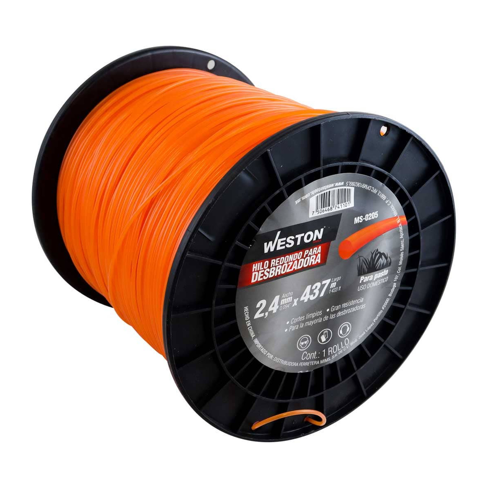Weston Hilo Redondo para Desbrozadora en Carrete 2.4 mm x 437 m Naranja