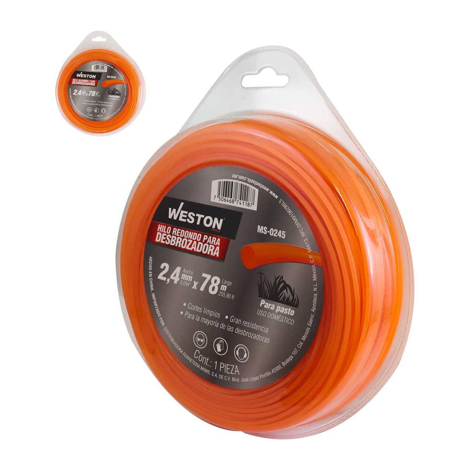 Weston Hilo Redondo para Desbrozadora Naranja 2.4 mm x 78 m