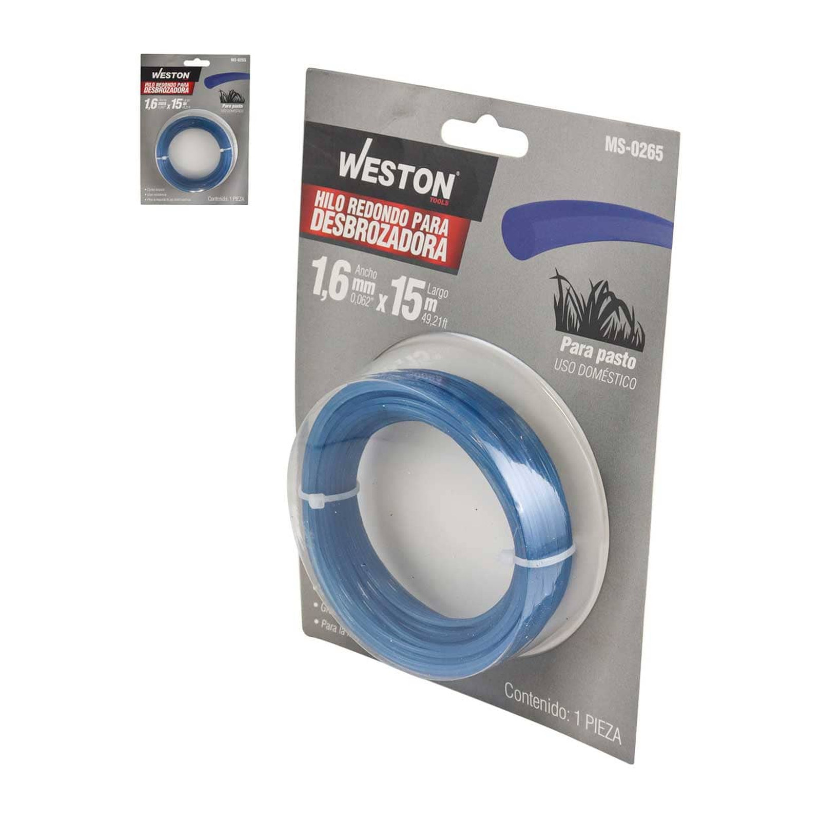 Hilo Redondo para Desbrozadora Weston 1.6 mm x 15 m Azul