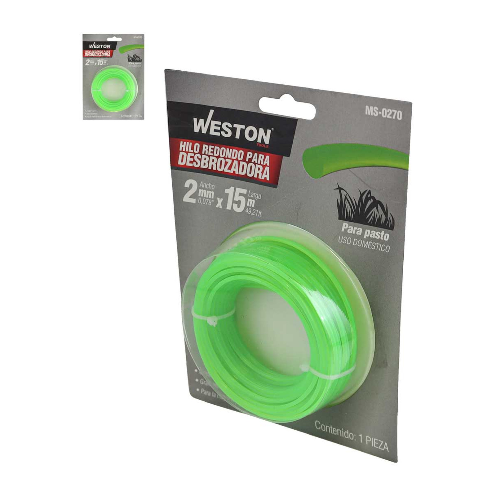 Weston Hilo Redondo para Desbrozadora Verde 2.0 mm x 15 m