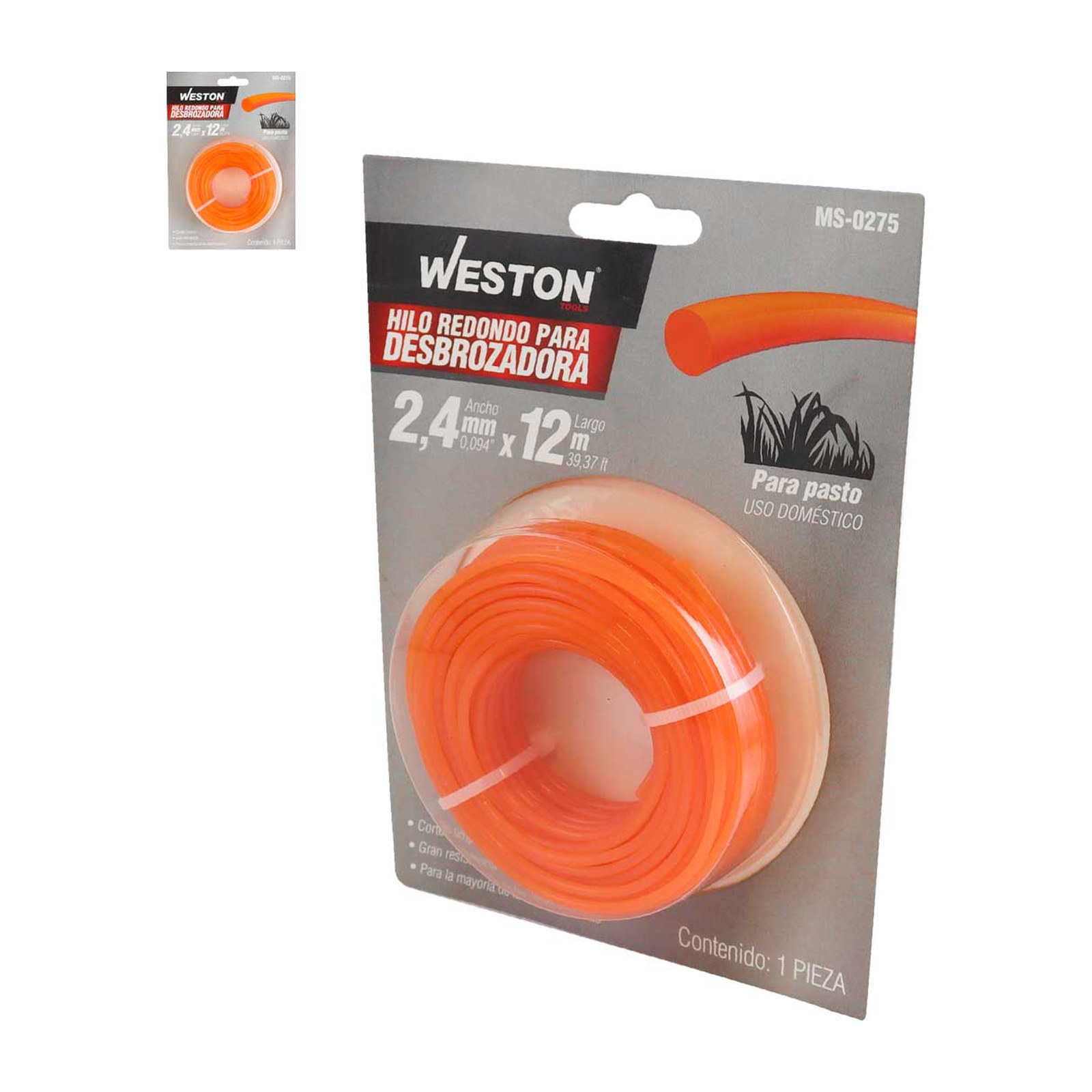 Hilo Redondo para Desbrozadora Weston 2.4 mm x 12 m Naranja