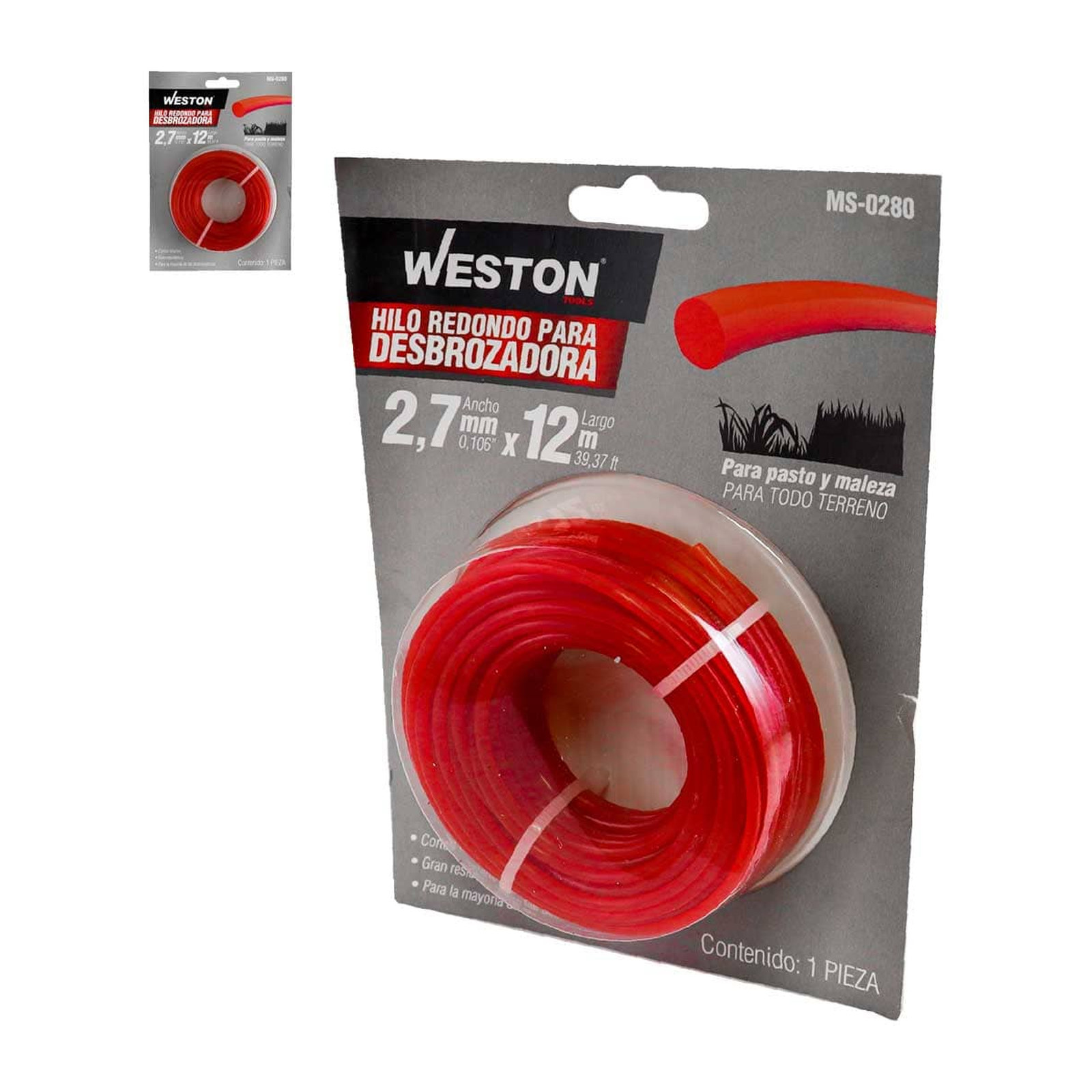 Hilo Redondo para Desbrozadora Weston 2.7mm x 12m Rojo