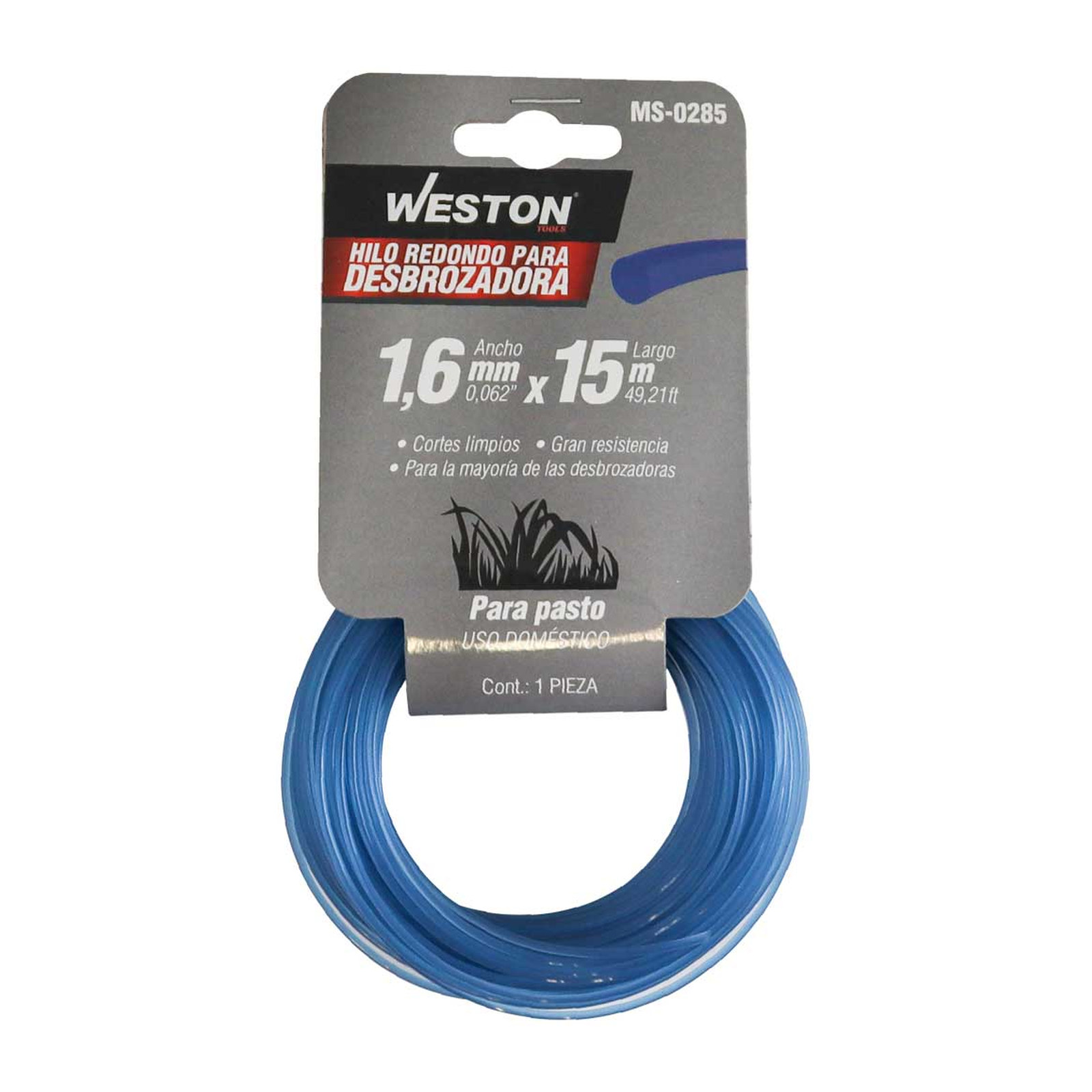 HILO REDONDO P/DESBROZADORA EN CABALLETE 1.6mm X 15m - AZUL - Imagen 3