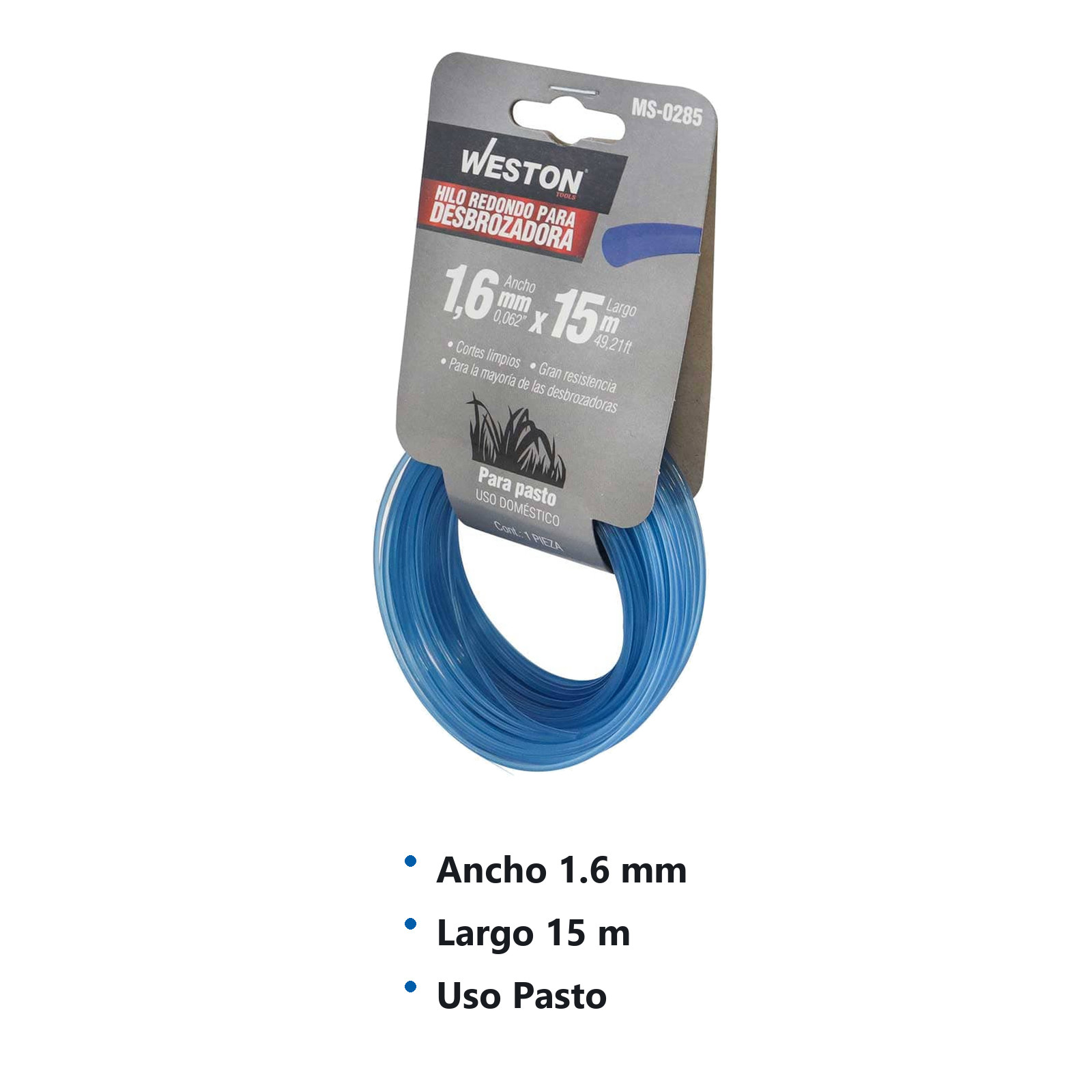 HILO REDONDO P/DESBROZADORA EN CABALLETE 1.6mm X 15m - AZUL - Imagen 4