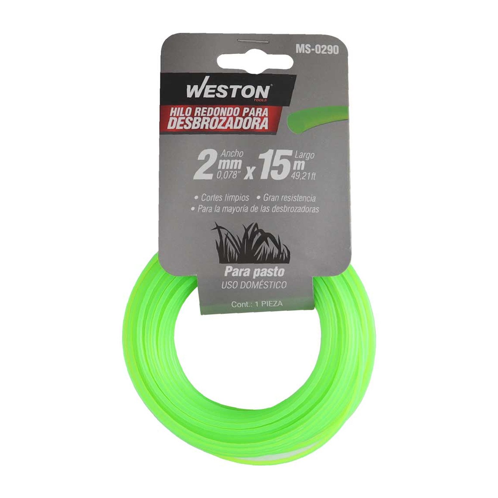 HILO REDONDO P/DESBROZADORA EN CABALLETE 2.0mm X 15m - VERDE - Imagen 3
