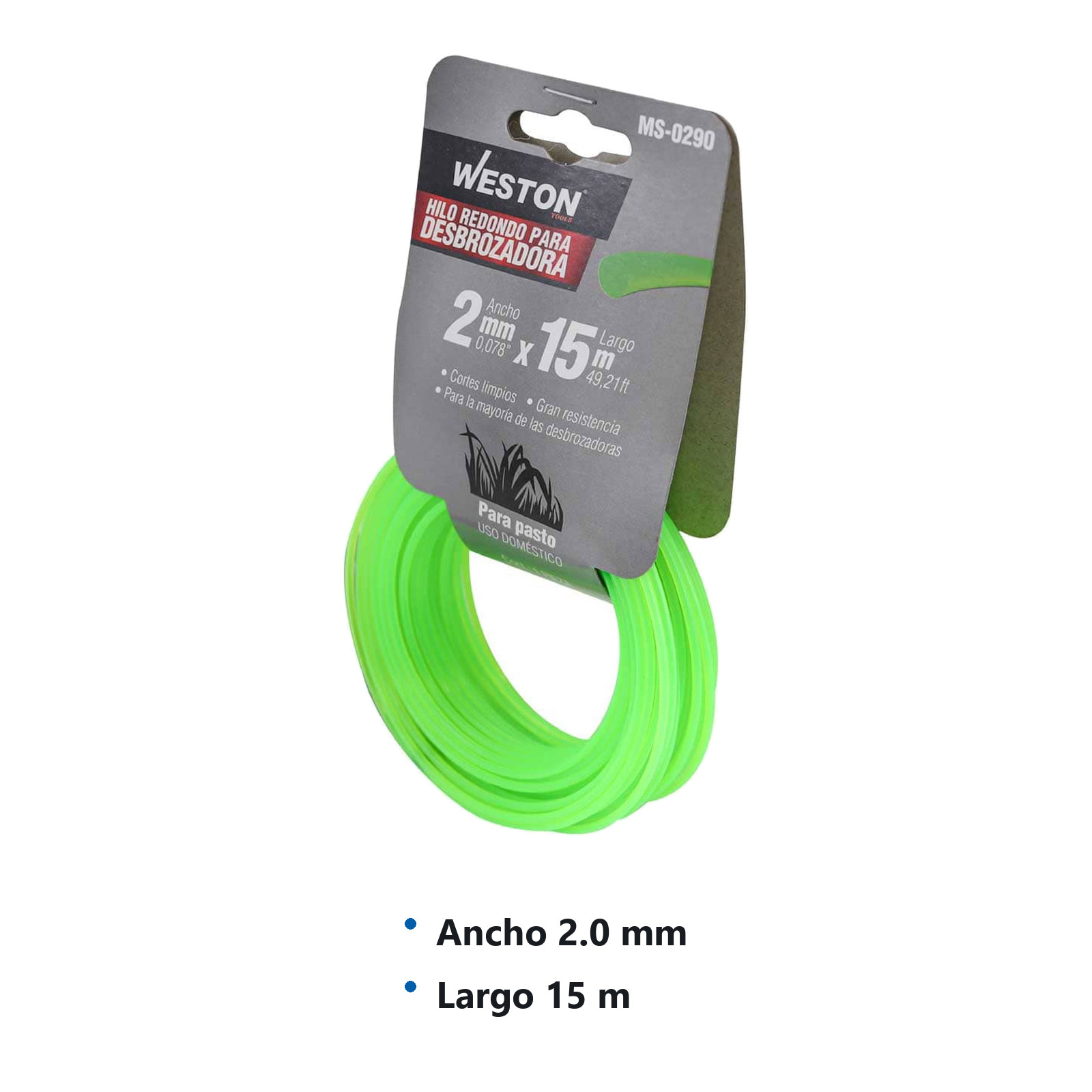 HILO REDONDO P/DESBROZADORA EN CABALLETE 2.0mm X 15m - VERDE - Imagen 4