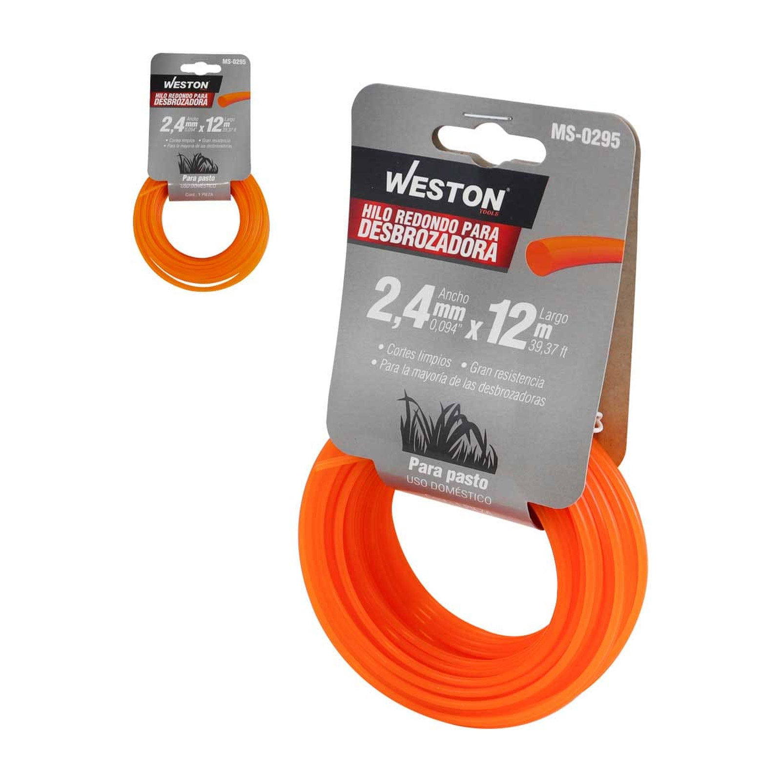 Hilo Redondo para Desbrozadora en Caballete 2.4 mm x 12 m Naranja Weston