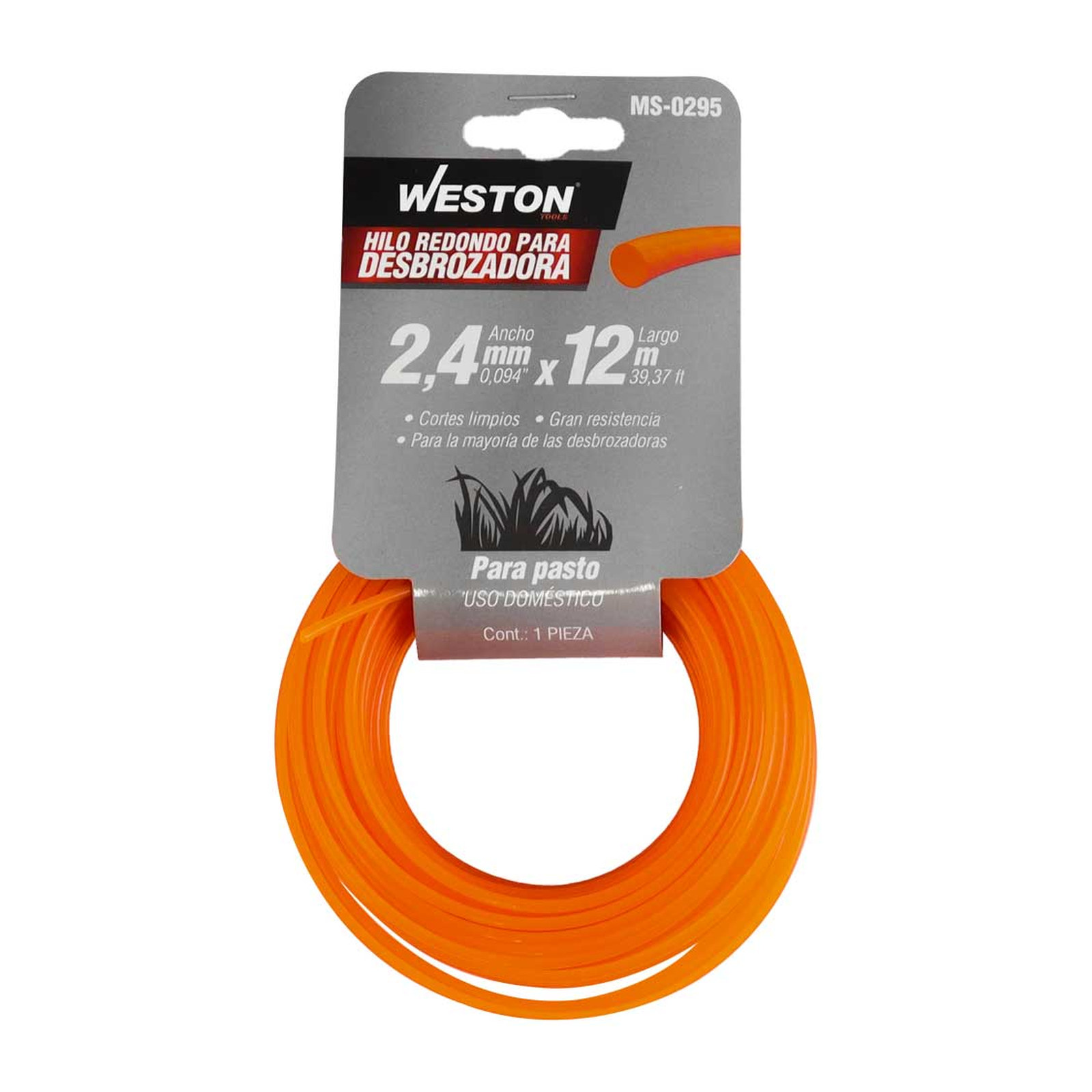 HILO REDONDO P/DESBROZADORA EN CABALLETE 2.4mm X 12m - NARANJA - Imagen 3