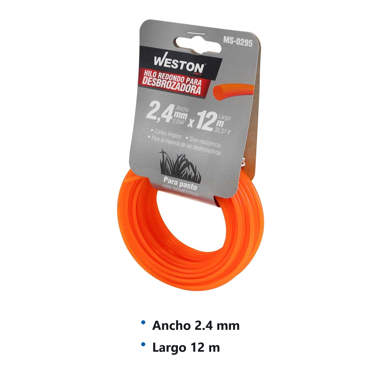 HILO REDONDO P/DESBROZADORA EN CABALLETE 2.4mm X 12m - NARANJA - Imagen 4