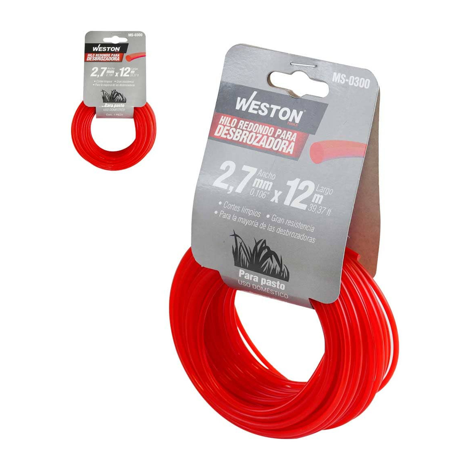 Hilo Redondo para Desbrozadora en Caballete 2.7 mm x 12 m Rojo Weston