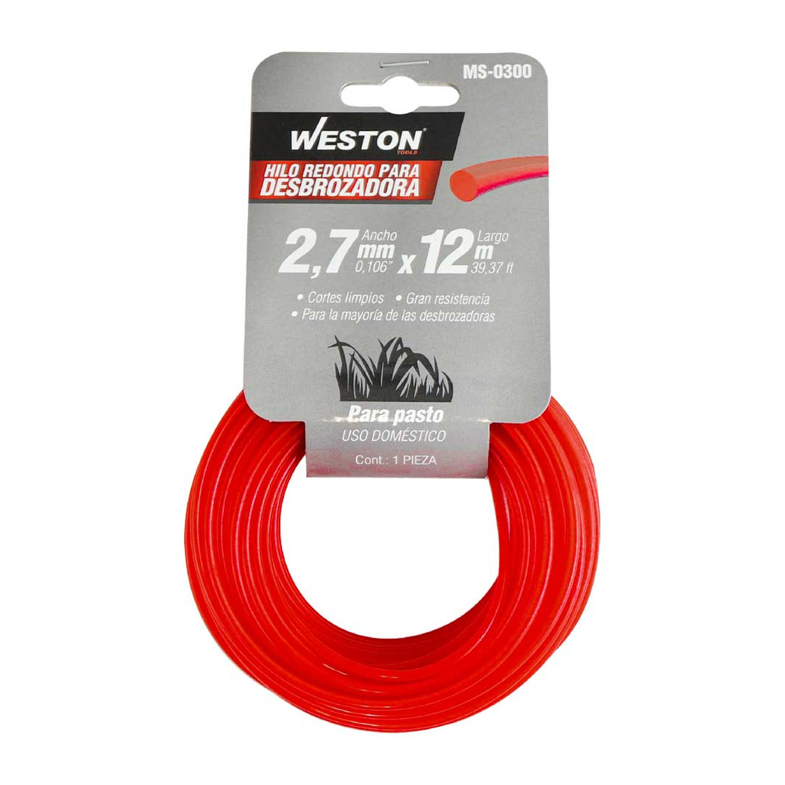 HILO REDONDO P/DESBROZADORA EN CABALLETE 2.7mm X 12m - ROJO - Imagen 3