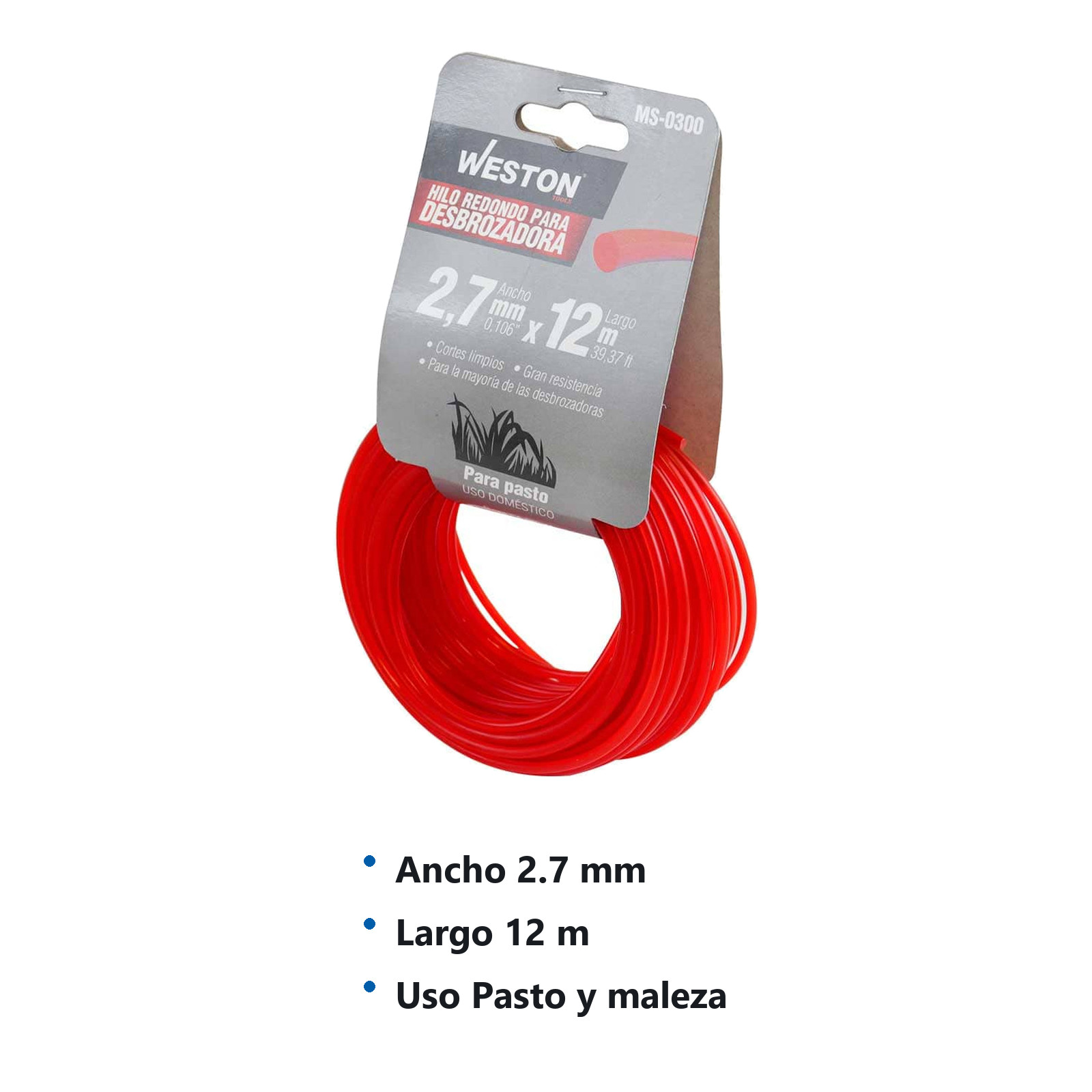 HILO REDONDO P/DESBROZADORA EN CABALLETE 2.7mm X 12m - ROJO - Imagen 4