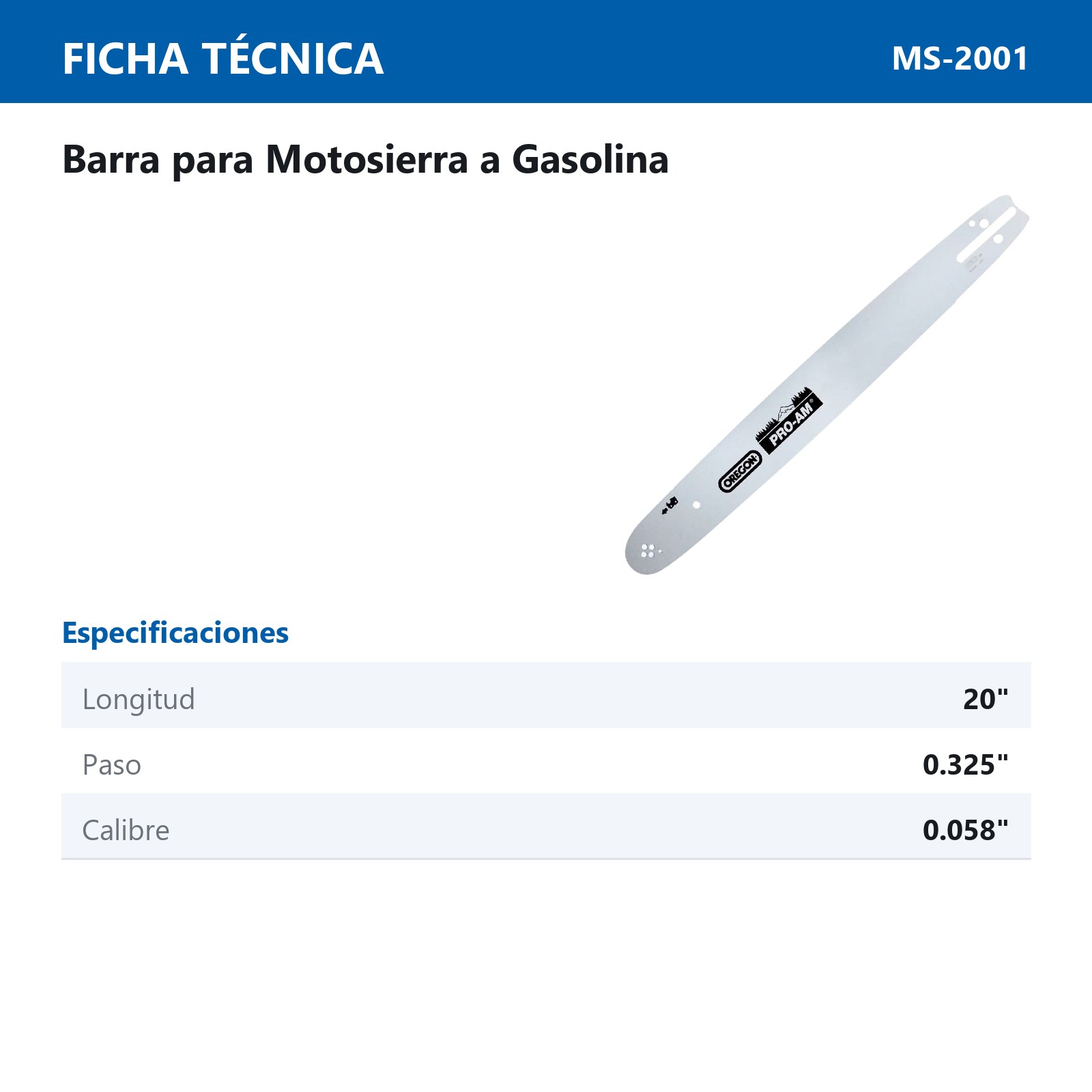 BARRA OREGON D/REPUESTO P/MOTOSIERRA A GASOLINA 20" - Imagen 2