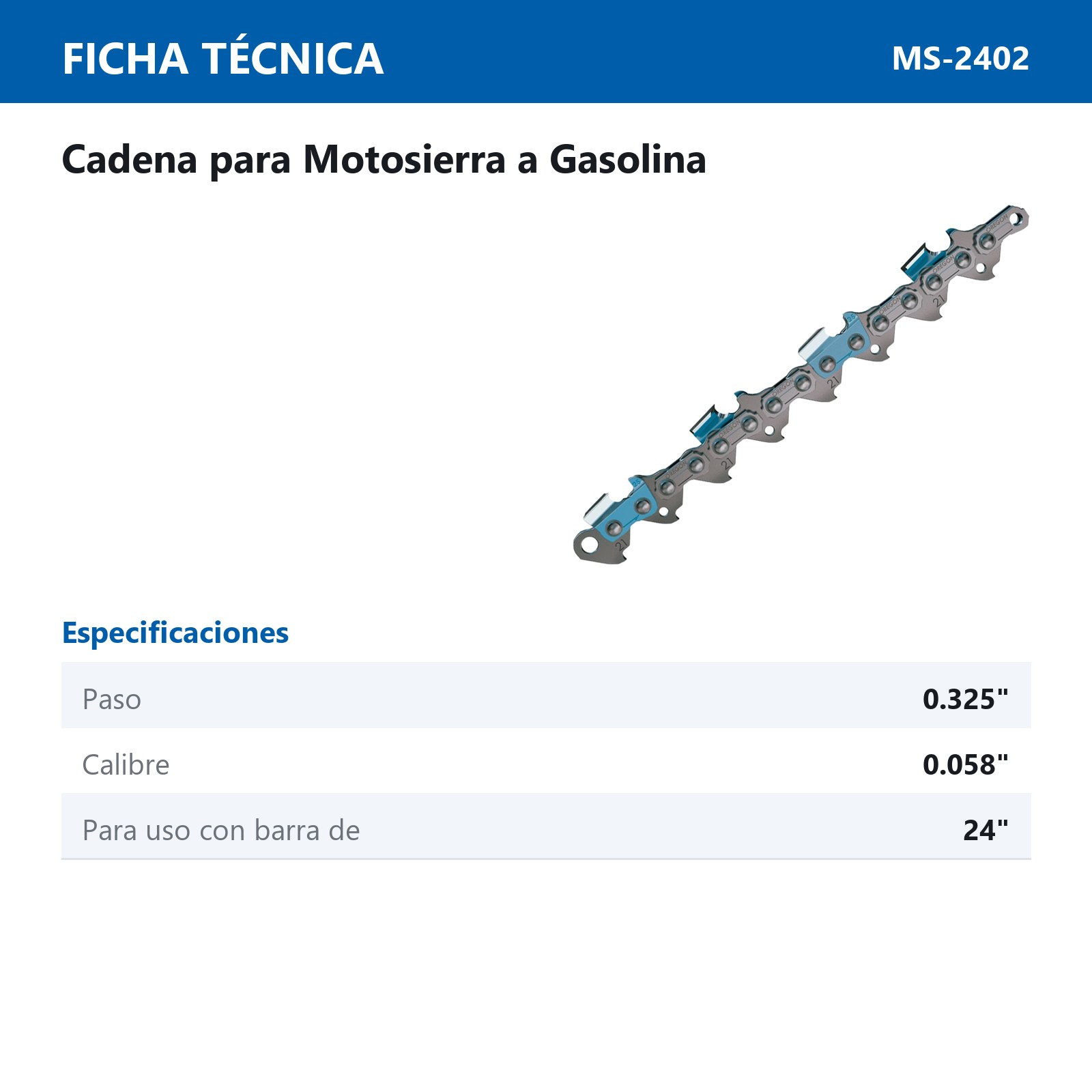 CADENA WESTON D/REPUESTO P/MOTOSIERRA A GASOLINA 24" - Imagen 2
