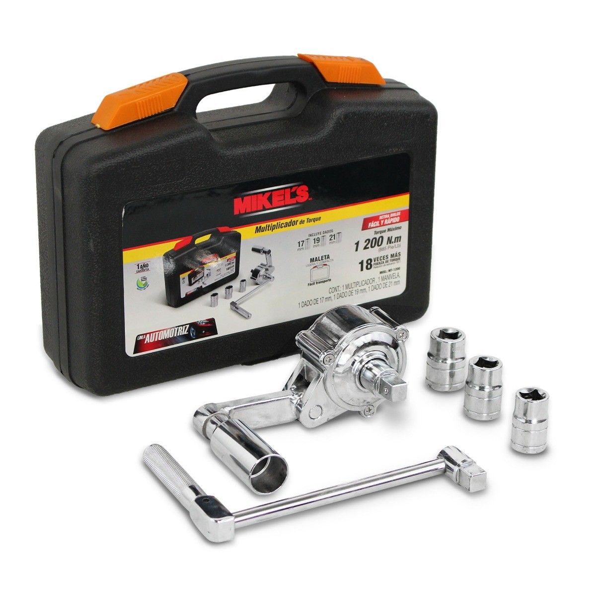MIKELS MT-1200 Multiplicador de torque  885 pie/lb (Incluye 3 dados: 17,19,21 mm)