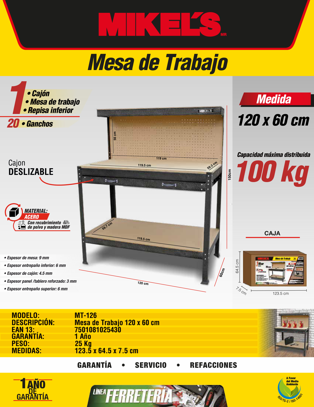 TAMER MT-126 Mesa de trabajo (120 X 60 cms) - Imagen 4