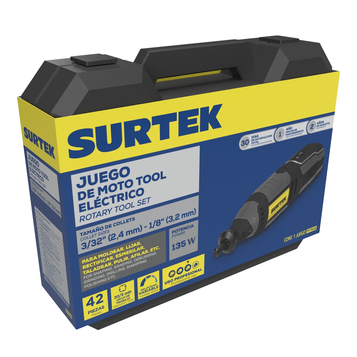 Juego de moto tool eléctrico 1/8" 135 W, 42 piezas. Surtek - Imagen 2