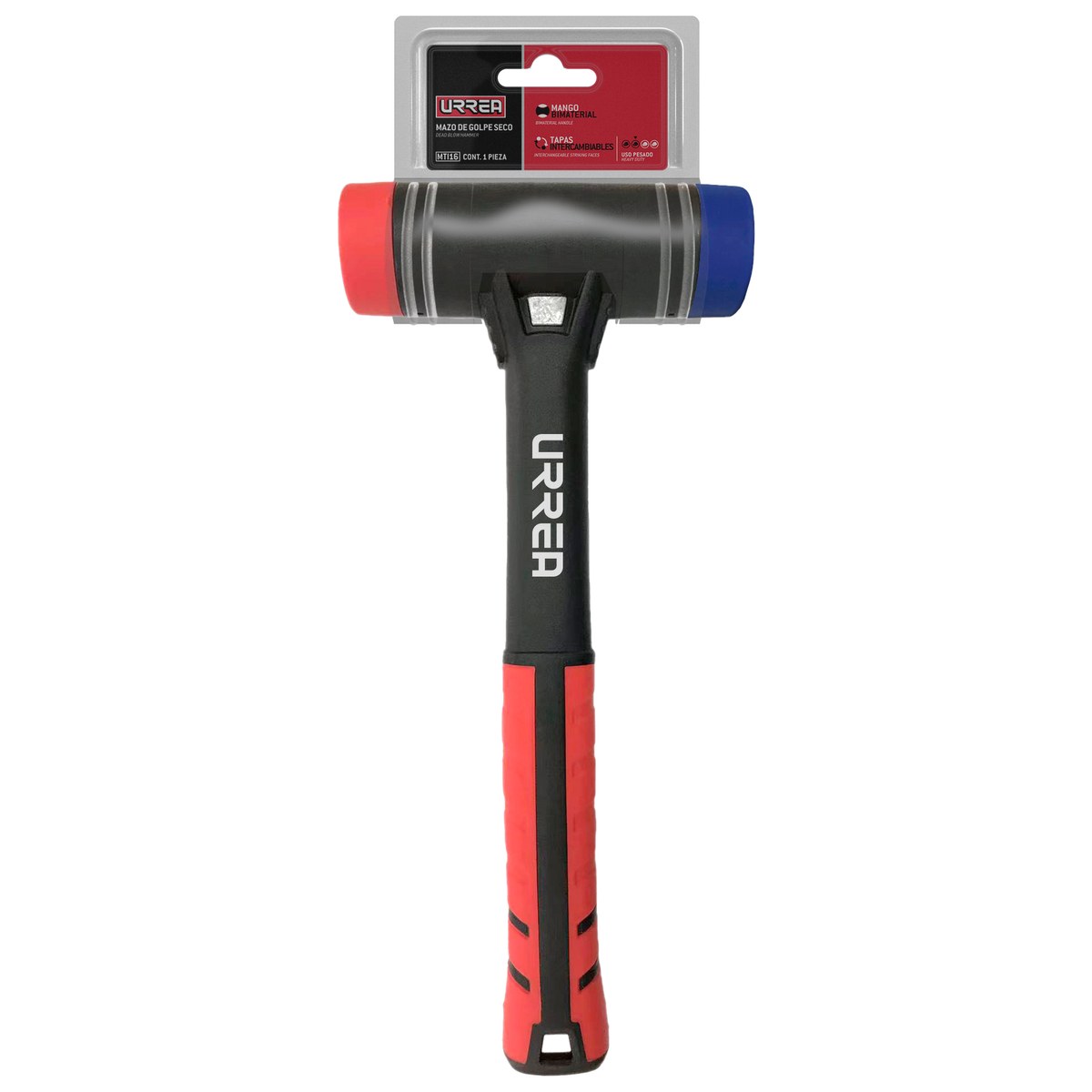 Mazo de golpe seco con mango Rubber grip tapas intercambiables 16 oz Urrea - Imagen 2