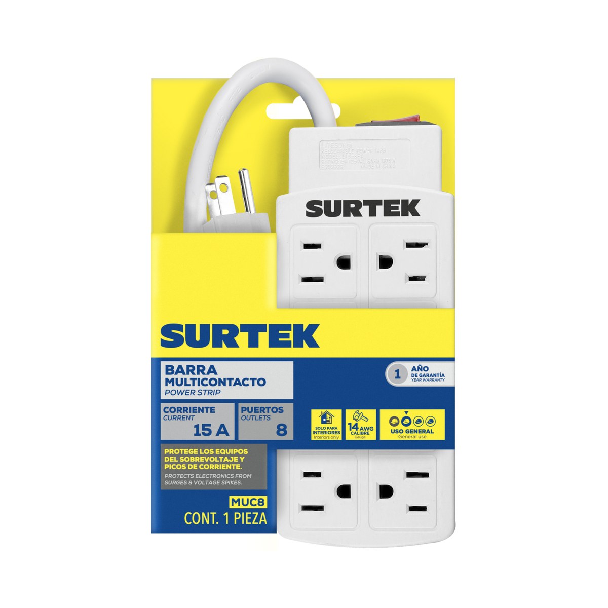Barra multicontacto 8 entradas cable 60 cm Surtek - Imagen 2