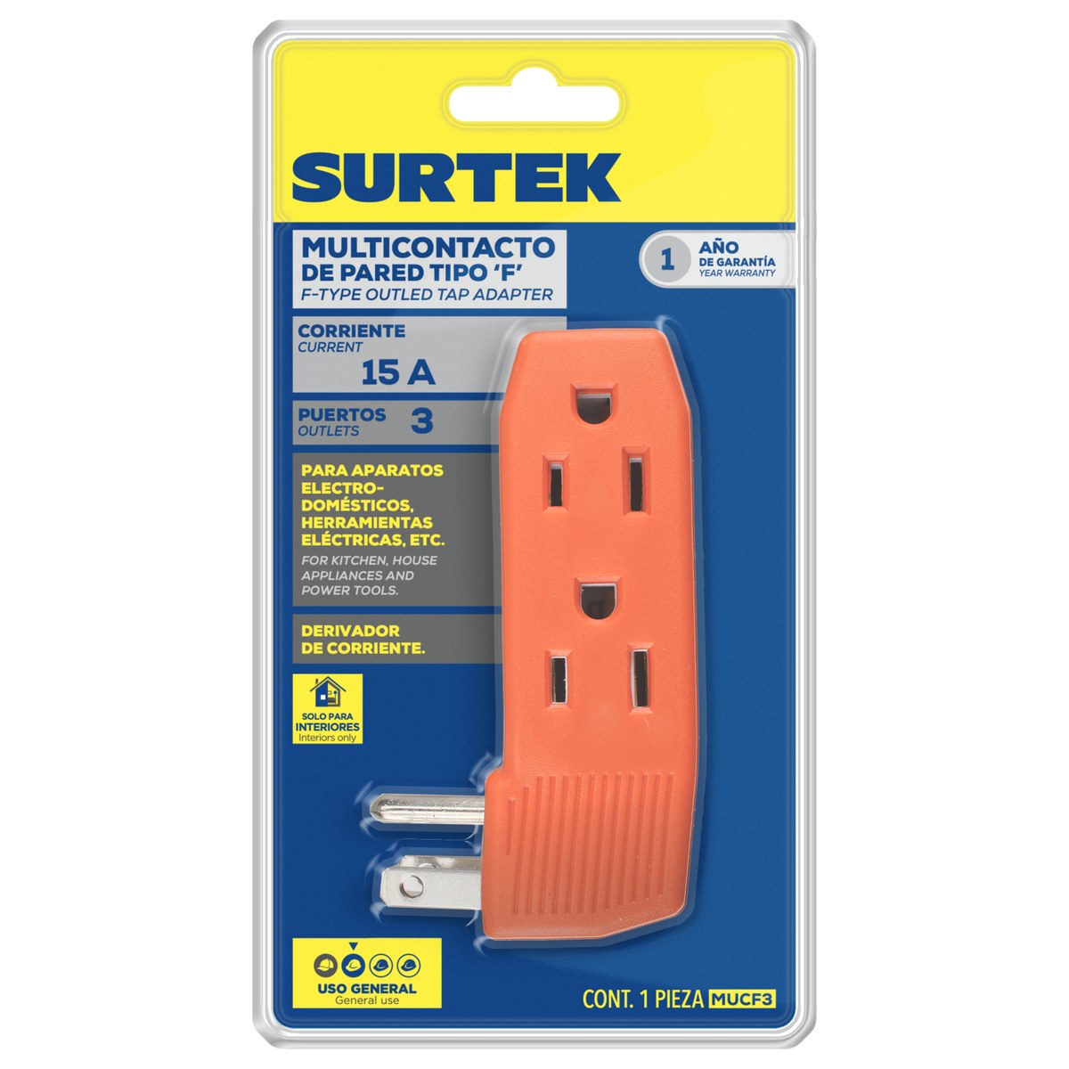 Multicontacto de pared tipo "F" 3 entradas Surtek - Imagen 2
