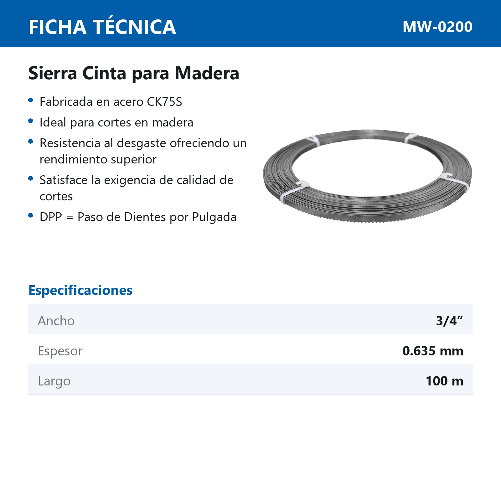ROLLO SIERRA CINTA P/MADERA 3/4" X 0.025" 6DDP 100MT - Imagen 4