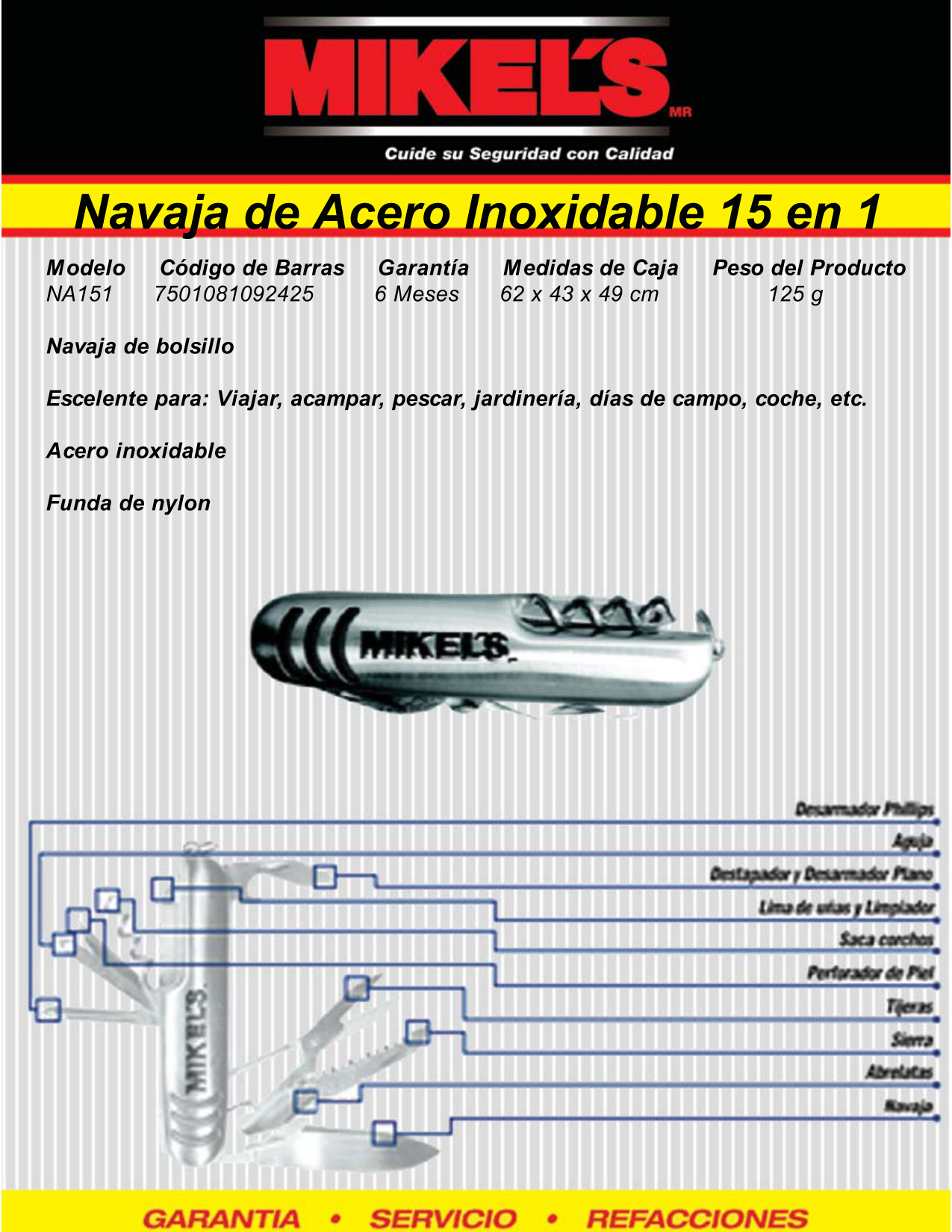 MIKELS NA-151 Navaja multiusos (15 en 1) - Imagen 4