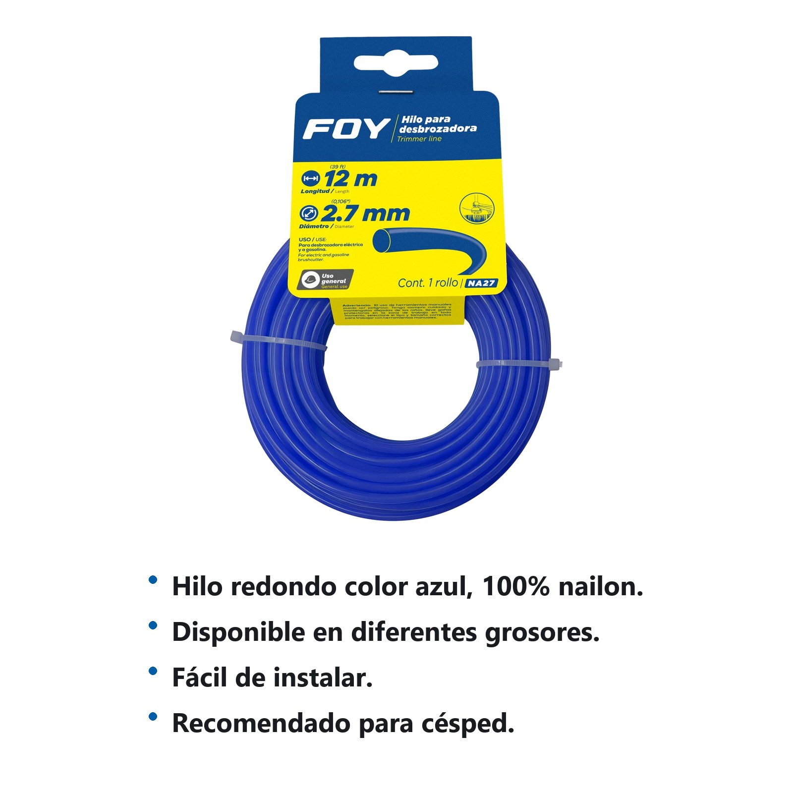 Nailon redondo para desbrozadora en tarjeta, 2.7 mm x 12 m Foy - Imagen 2