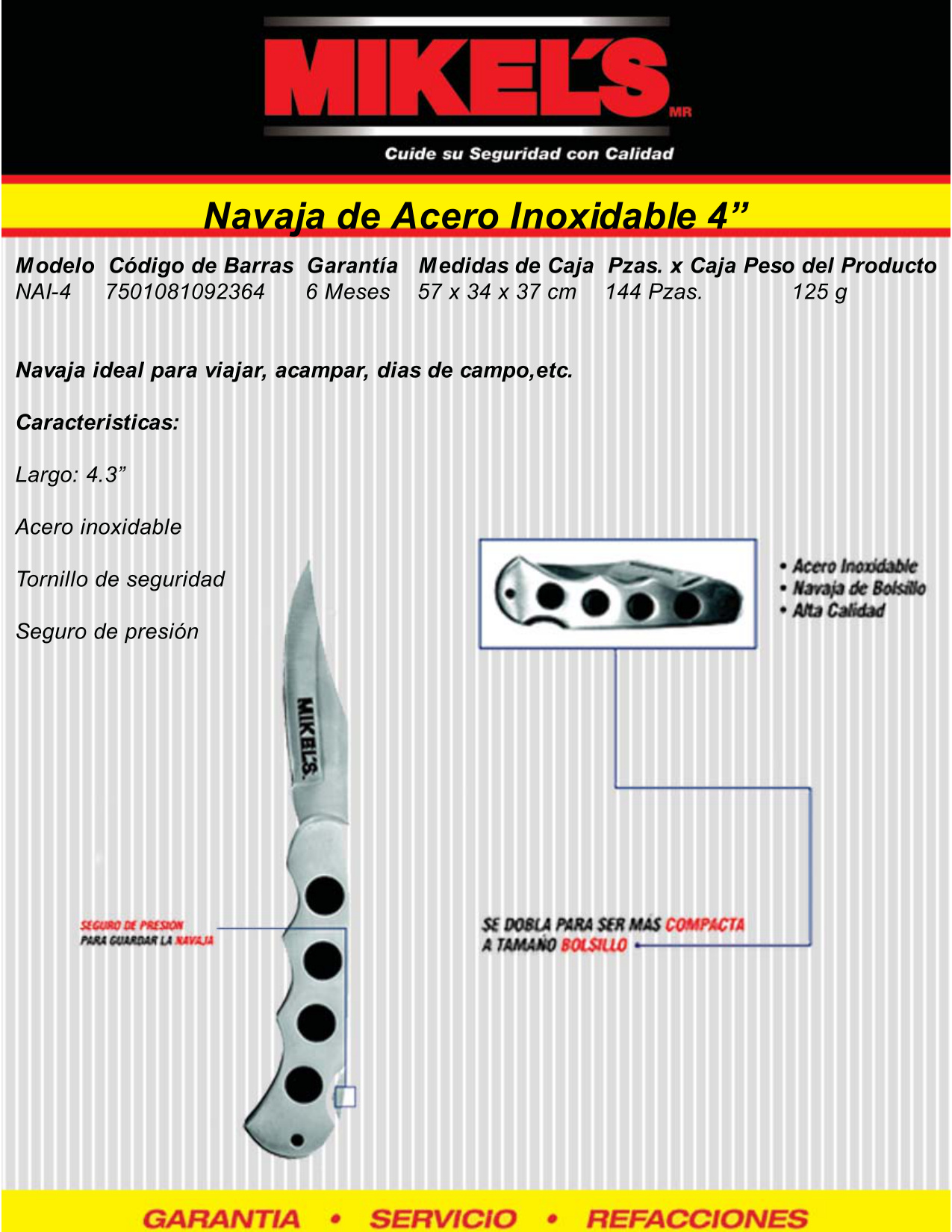MIKELS NAI-4 Navaja con mango metálico - Imagen 4