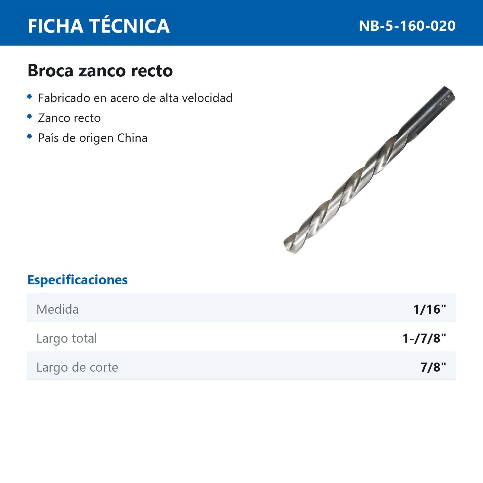 BROCA AAV ZANCO RECTO 1/16" WP BLACK & SILVER (Precio x pieza - Empaque c/12 pzas) - Imagen 3
