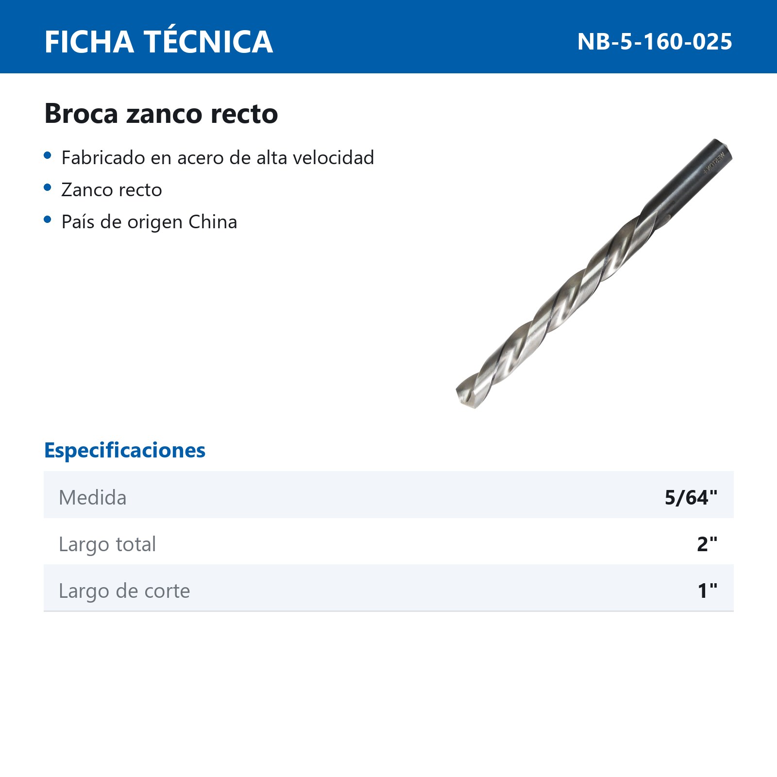 BROCA AAV ZANCO RECTO 5/64" WP BLACK & SILVER (Precio x pieza - Empaque c/12 pzas) - Imagen 3