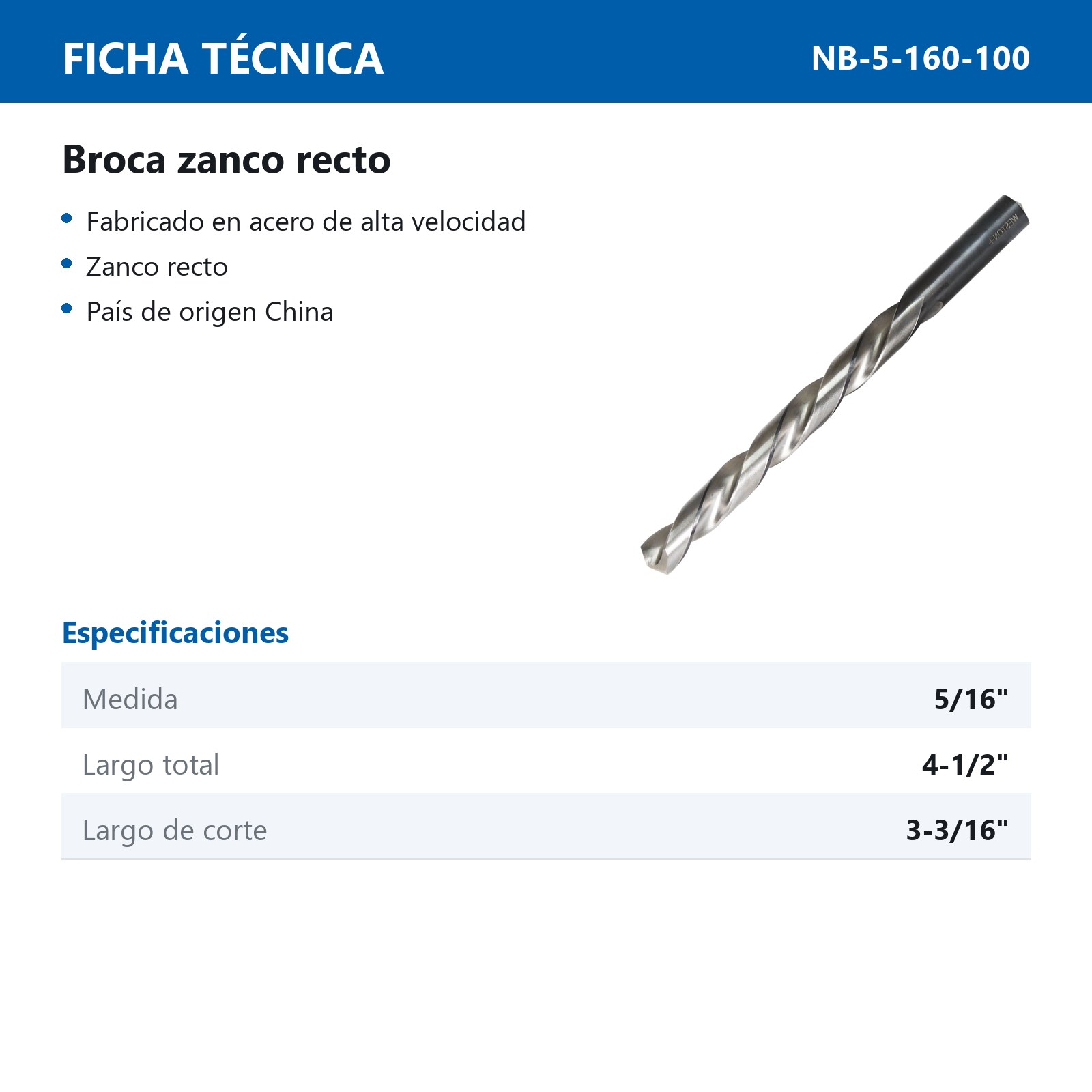 BROCA AAV ZANCO RECTO 5/16" WP BLACK & SILVER (Precio x pieza - Empaque c/6 pzas) - Imagen 3