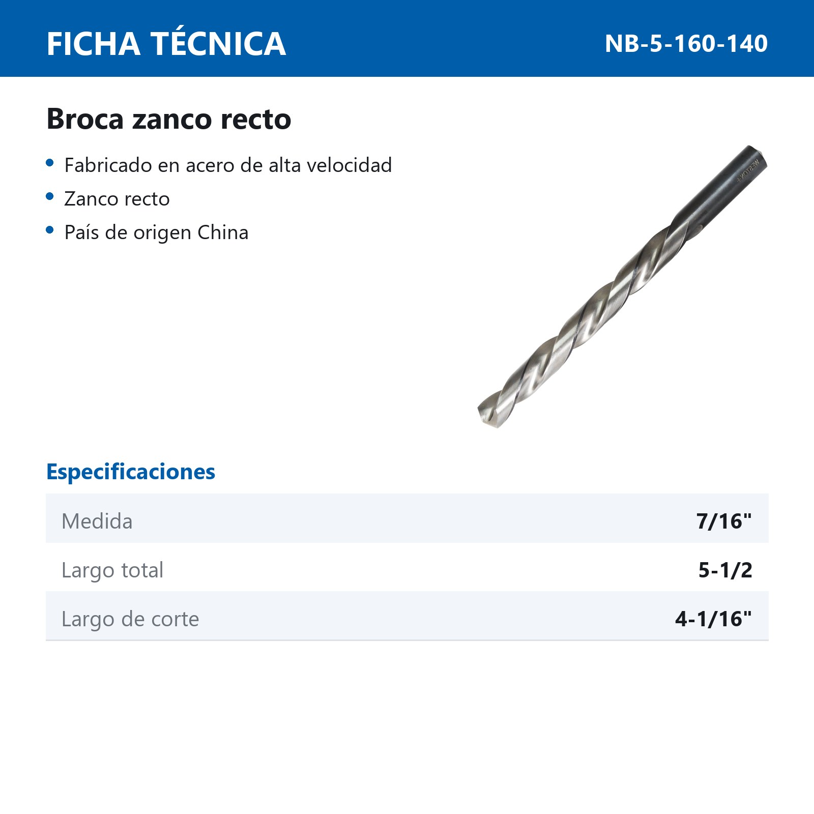 BROCA AAV ZANCO RECTO 7/16" WP BLACK & SILVER (Precio x pieza - Empaque c/6 pzas) - Imagen 3