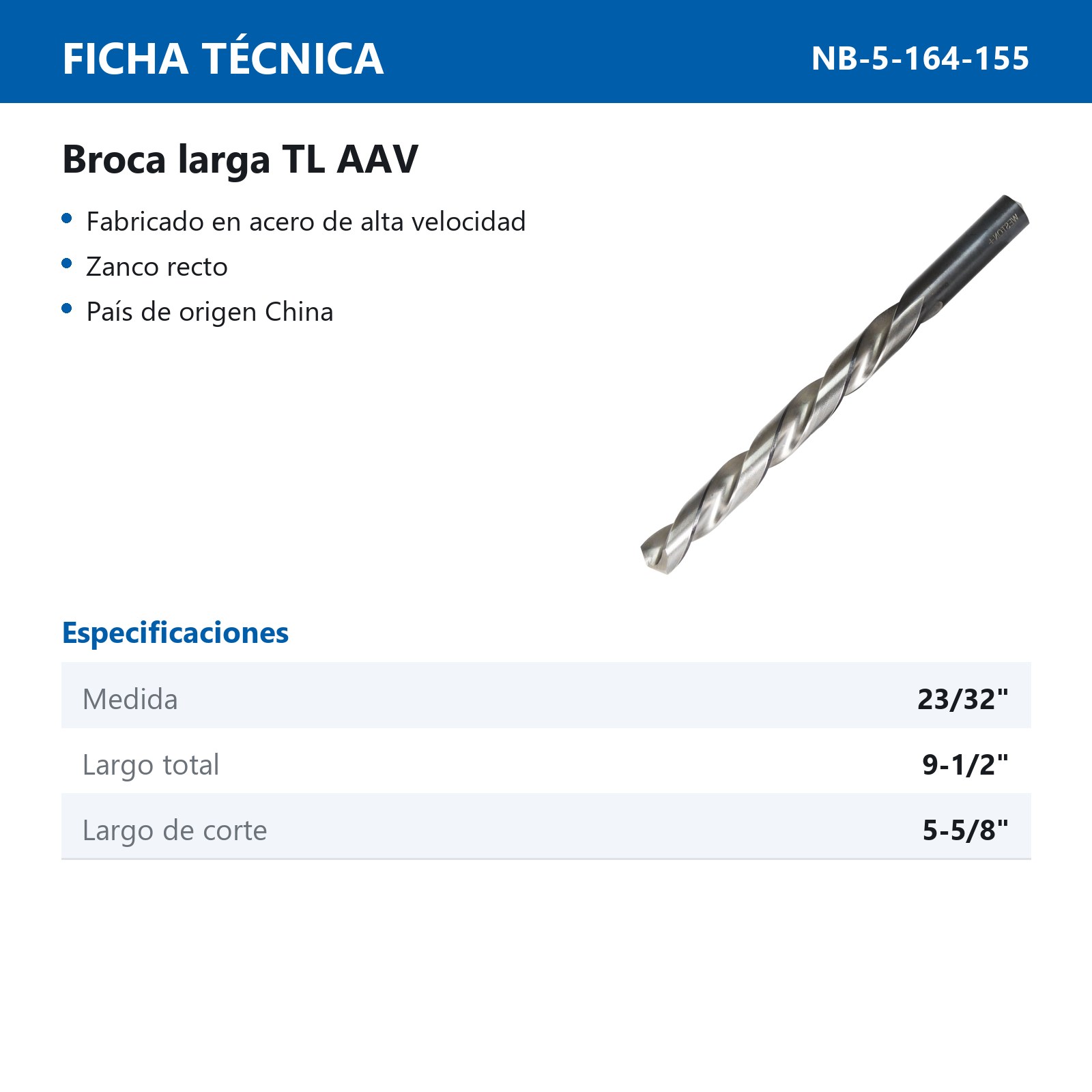 BROCA LARGA AAV 23/32 x 9-1/2" TL WP BLACK & SILVER - Imagen 2