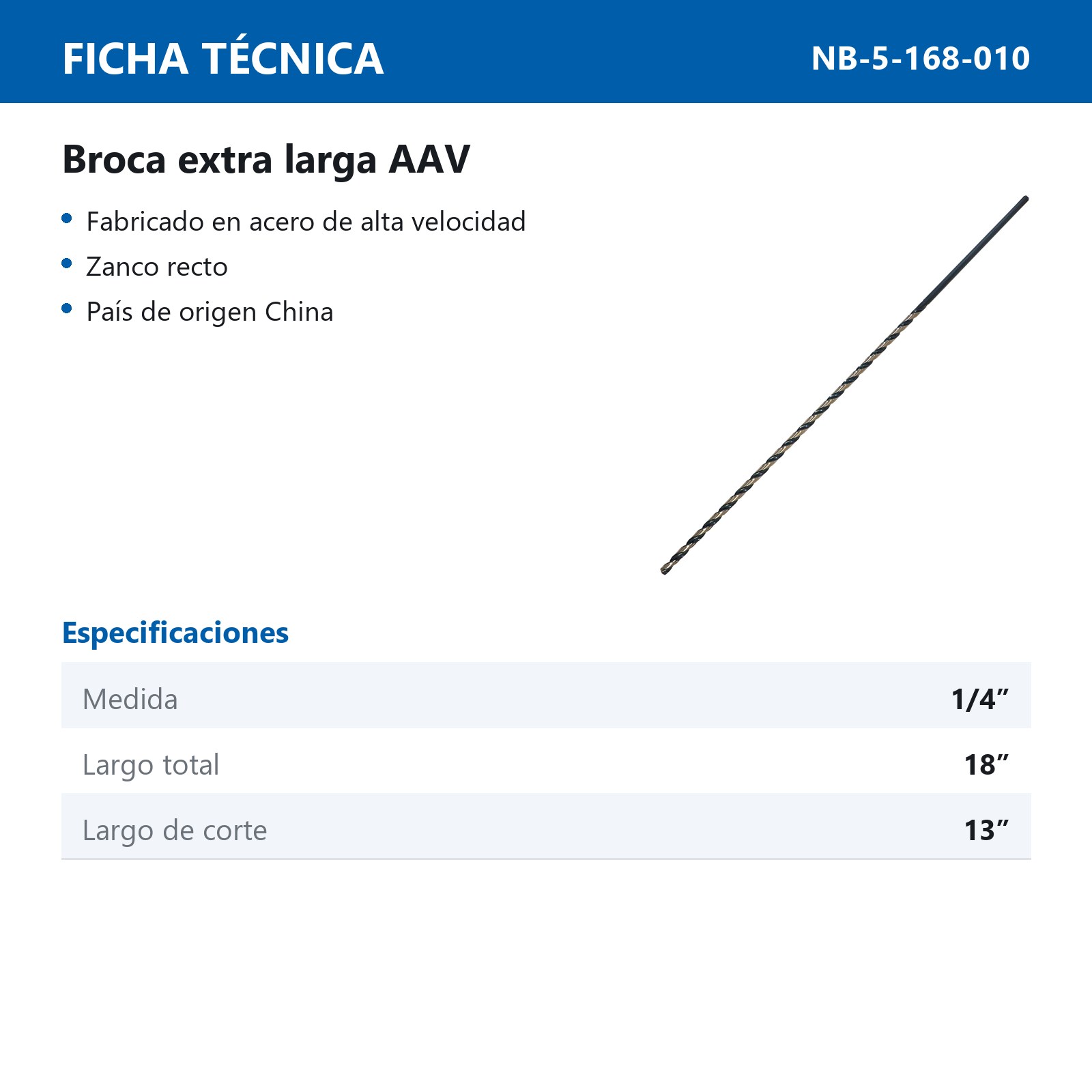 BROCA EXTRA LARGA AAV 1/4" x 18" WP BLACK & SILVER - Imagen 2