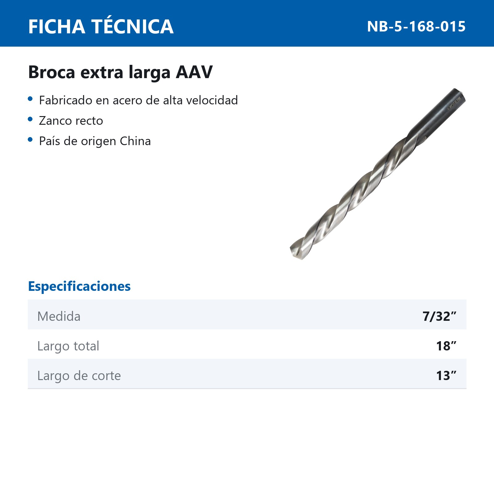 BROCA EXTRA LARGA AAV 7/32 x 18" WP BLACK & SILVER - Imagen 2