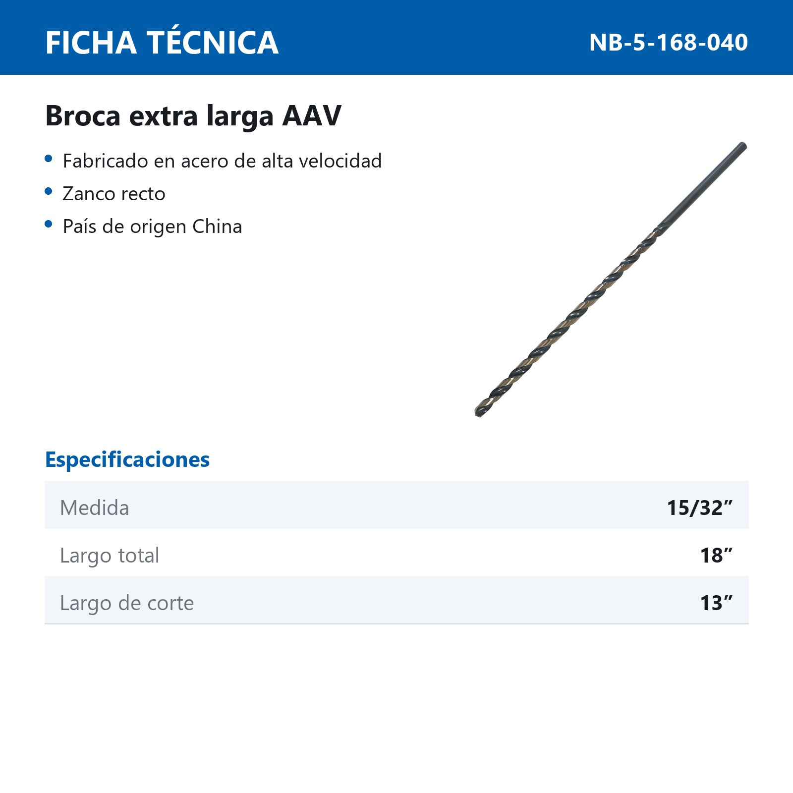 BROCA EXTRA LARGA AAV 15/32 x 18" WP BLACK & SILVER - Imagen 2