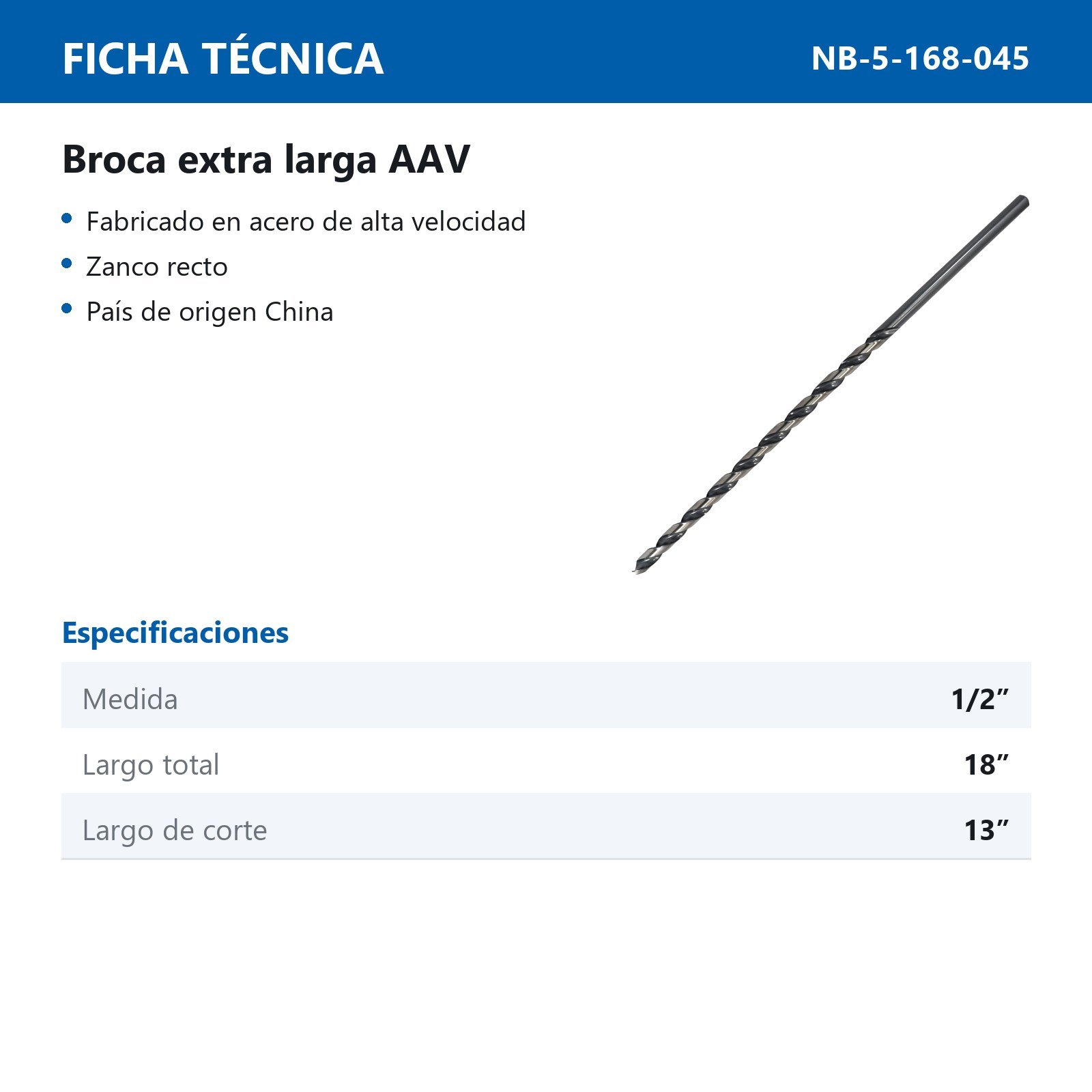 BROCA EXTRA LARGA AAV 1/2 x 18" WP BLACK & SILVER - Imagen 2