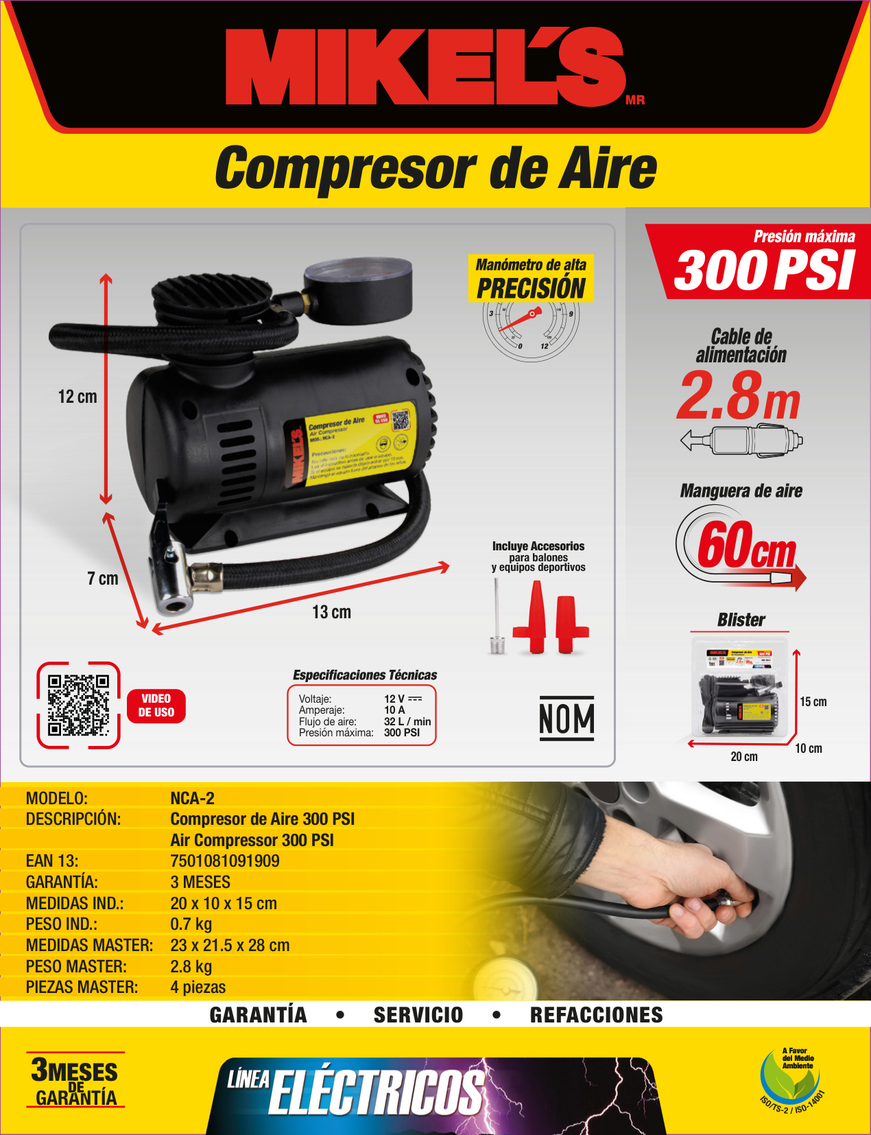 MIKELS NCA-2 Mini Compresor de aire 12 V (250 PSI) - Imagen 4