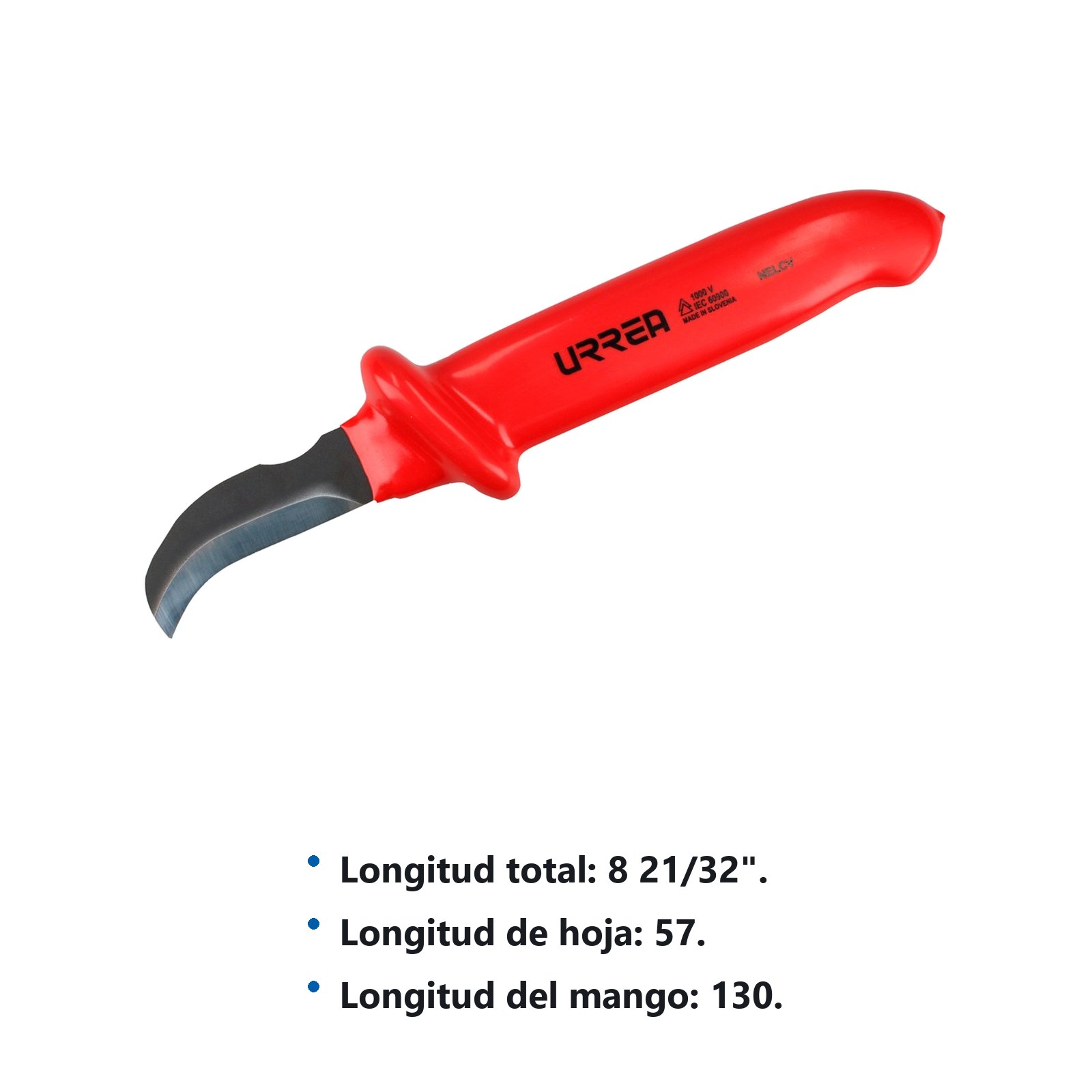 Navaja para electricista 1000 V con doble capa aislante, 8-21/32" Urrea - Imagen 2