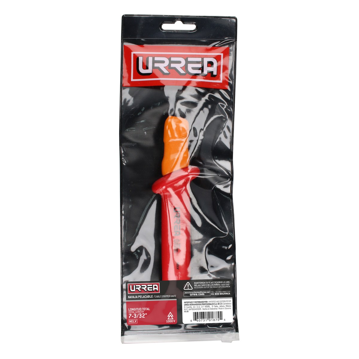 Navaja para electricista 1000 V con doble capa aislante, 7-3/32" Urrea - Imagen 2