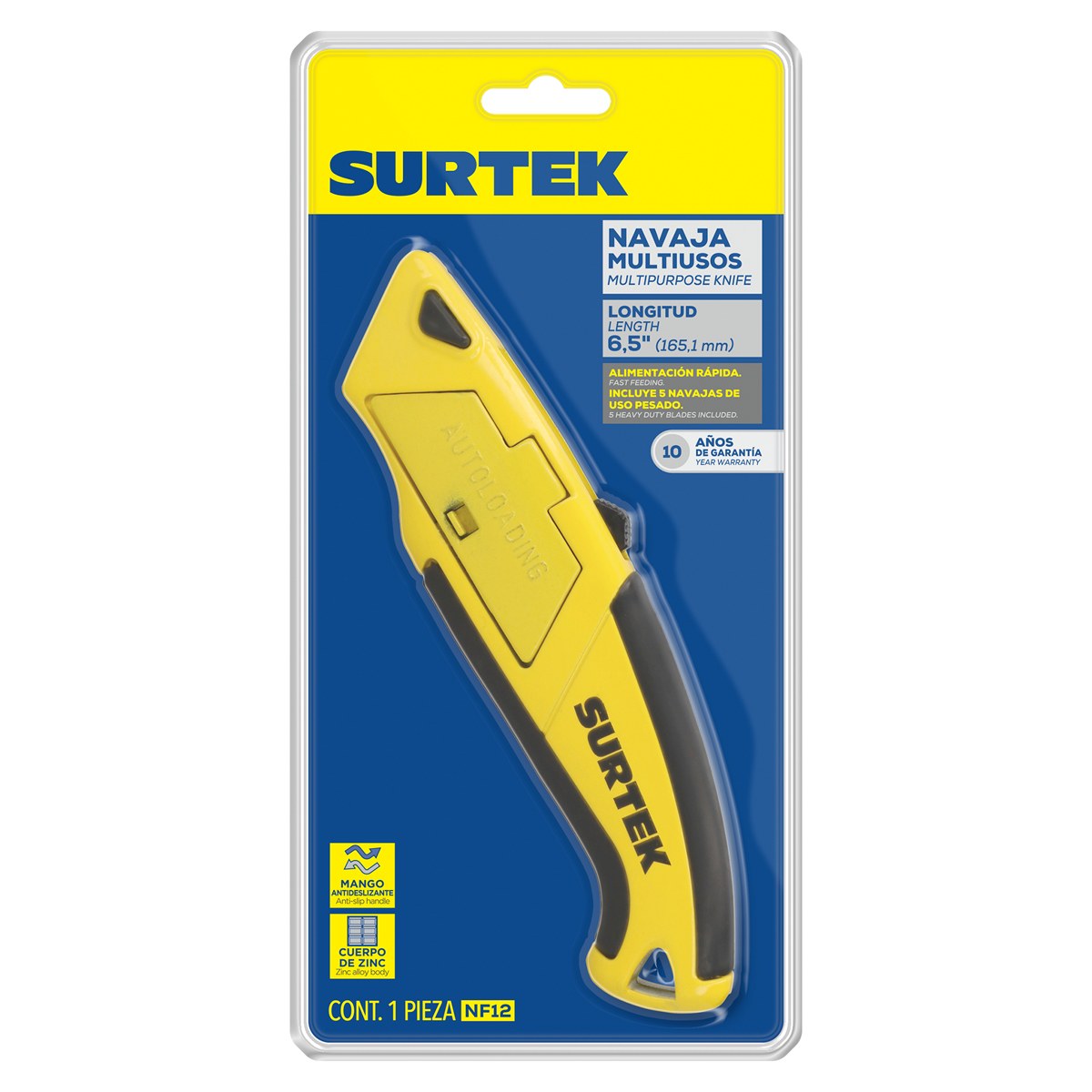 Navaja utilitaria retráctil reforzada con grip de 6" Surtek - Imagen 2