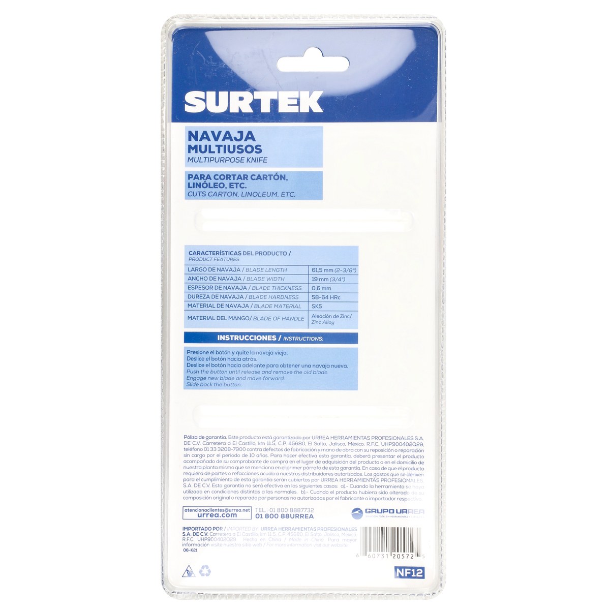 Navaja utilitaria retráctil reforzada con grip de 6" Surtek - Imagen 3