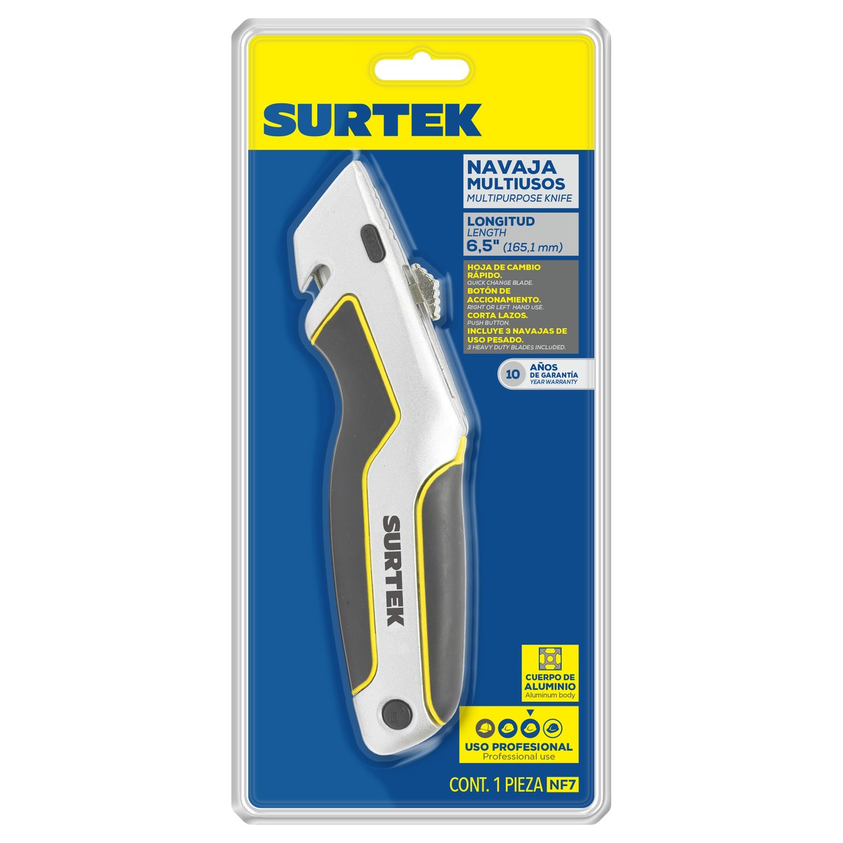 Navaja utilitaria retráctil curva con grip de 7" Surtek - Imagen 2