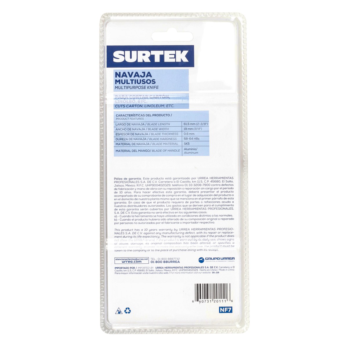 Navaja utilitaria retráctil curva con grip de 7" Surtek - Imagen 4