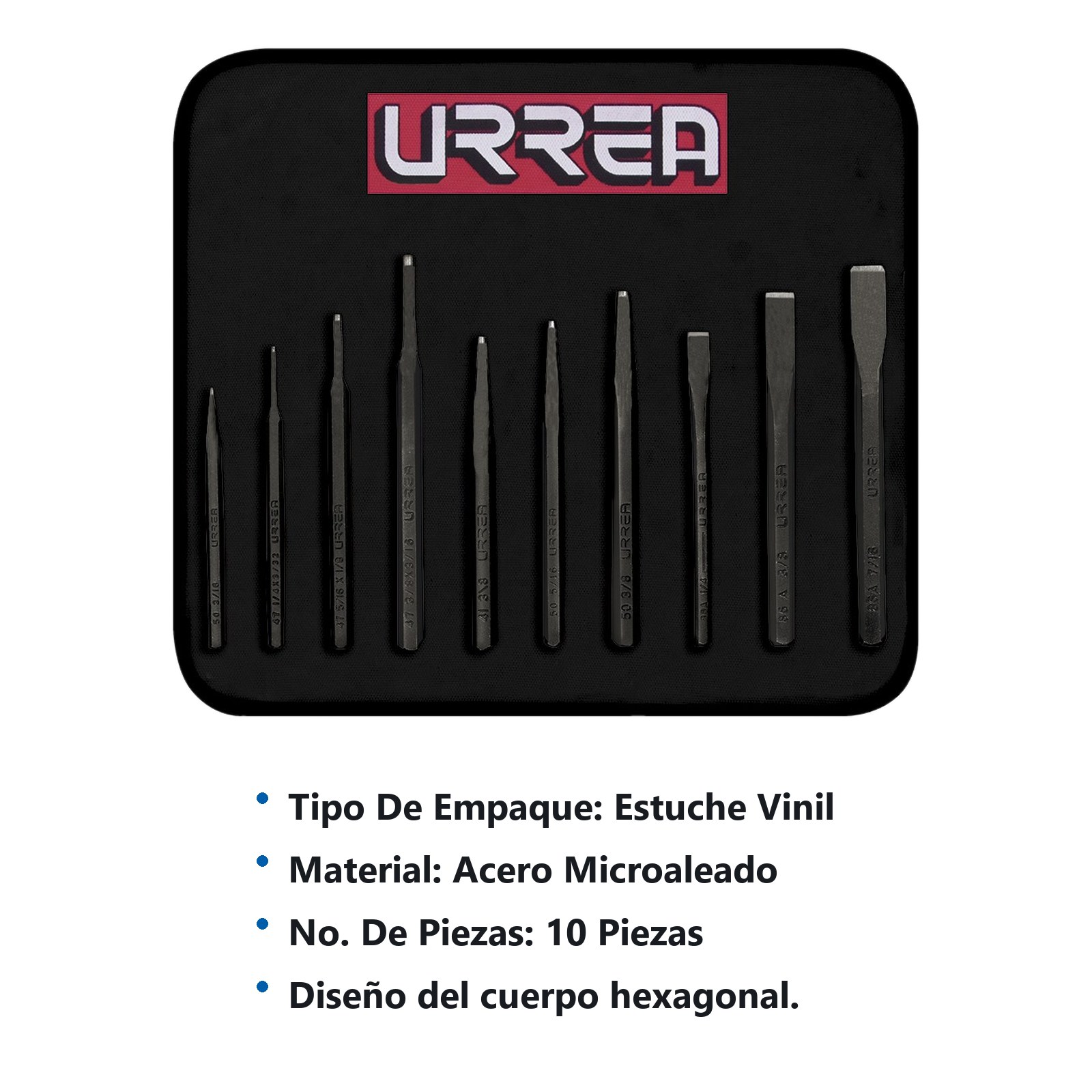 Juego de punzones y cinceles, 10 piezas Urrea - Imagen 3