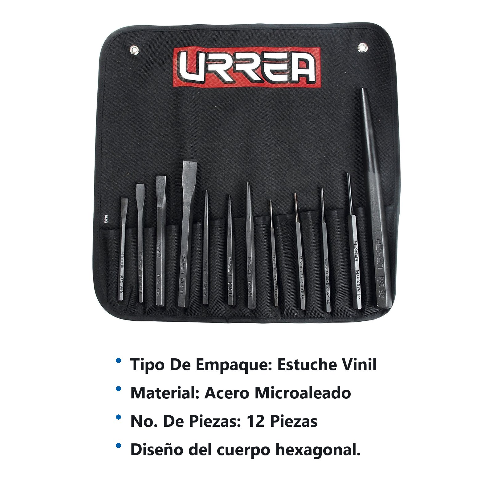 Juego de cinceles, punzones y botadores, 12 piezas Urrea - Imagen 3