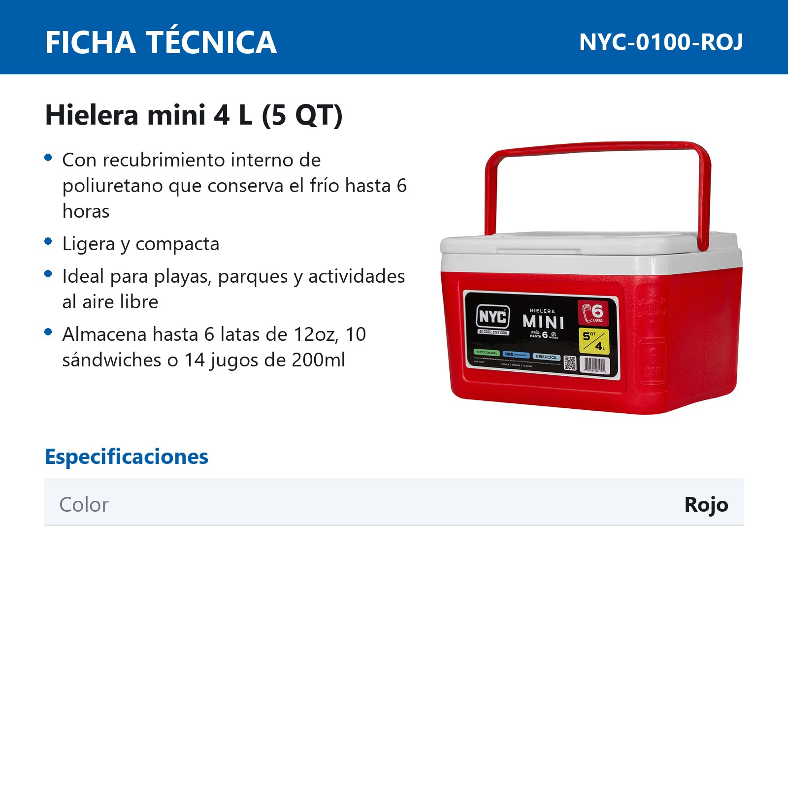HIELEA NYC MINI 5 QTS. ROJO - Imagen 2