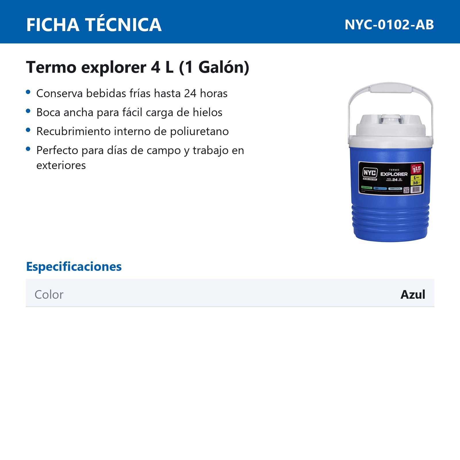 TERMO NYC EXPLORER 1 GALON AZUL - Imagen 2
