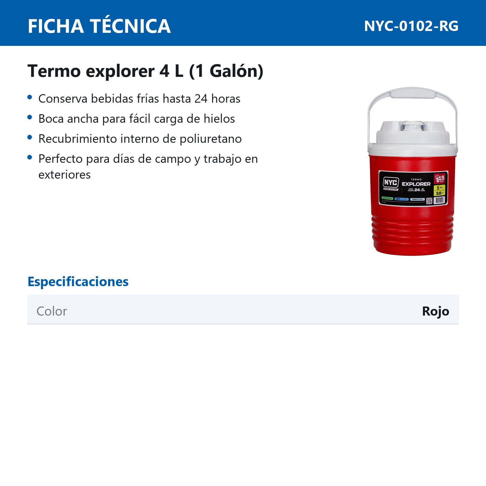 TERMO NYC EXPLORER 1 GALON ROJO - Imagen 2