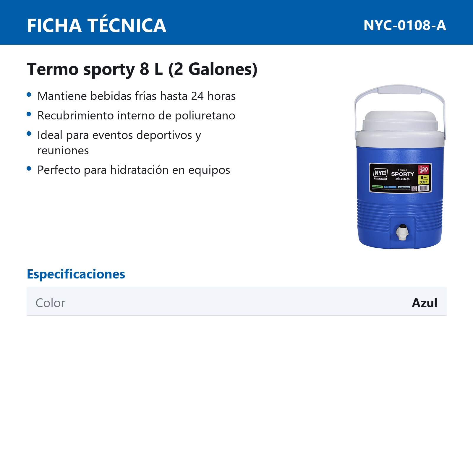 TERMO NYC SPORTY 2 GALONES AZUL - Imagen 2